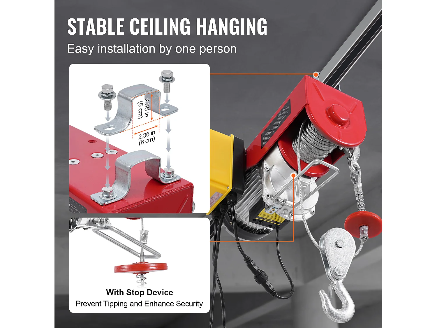 Argano Elettrico SucceBuy, Con capacità di Sollevamento di 2200 Libbre, Dotato di Telecomando Wireless da 9997cm e Telecomando Cablato da 427cm