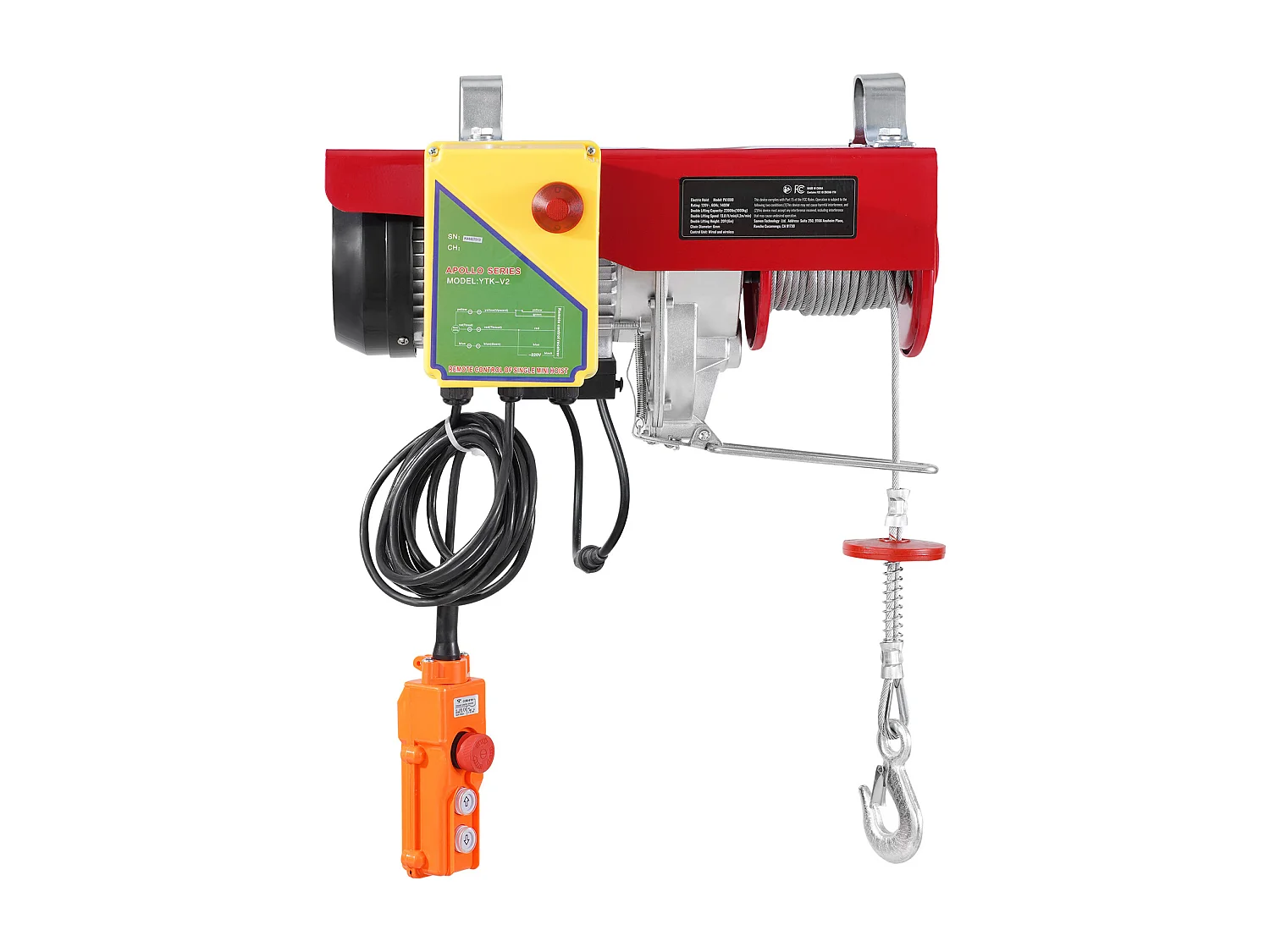 Argano Elettrico SucceBuy, Con capacità di Sollevamento di 2200 Libbre, Dotato di Telecomando Wireless da 9997cm e Telecomando Cablato da 427cm