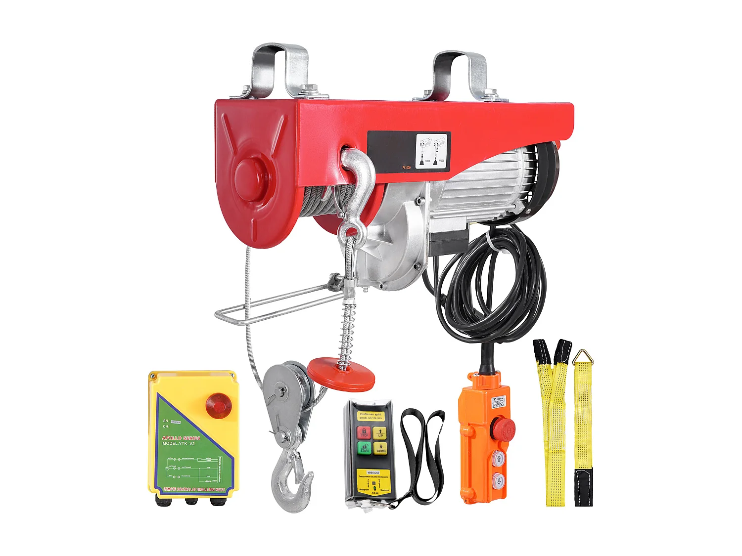 Argano Elettrico SucceBuy, Con capacità di Sollevamento di 2200 Libbre, Dotato di Telecomando Wireless da 9997cm e Telecomando Cablato da 427cm