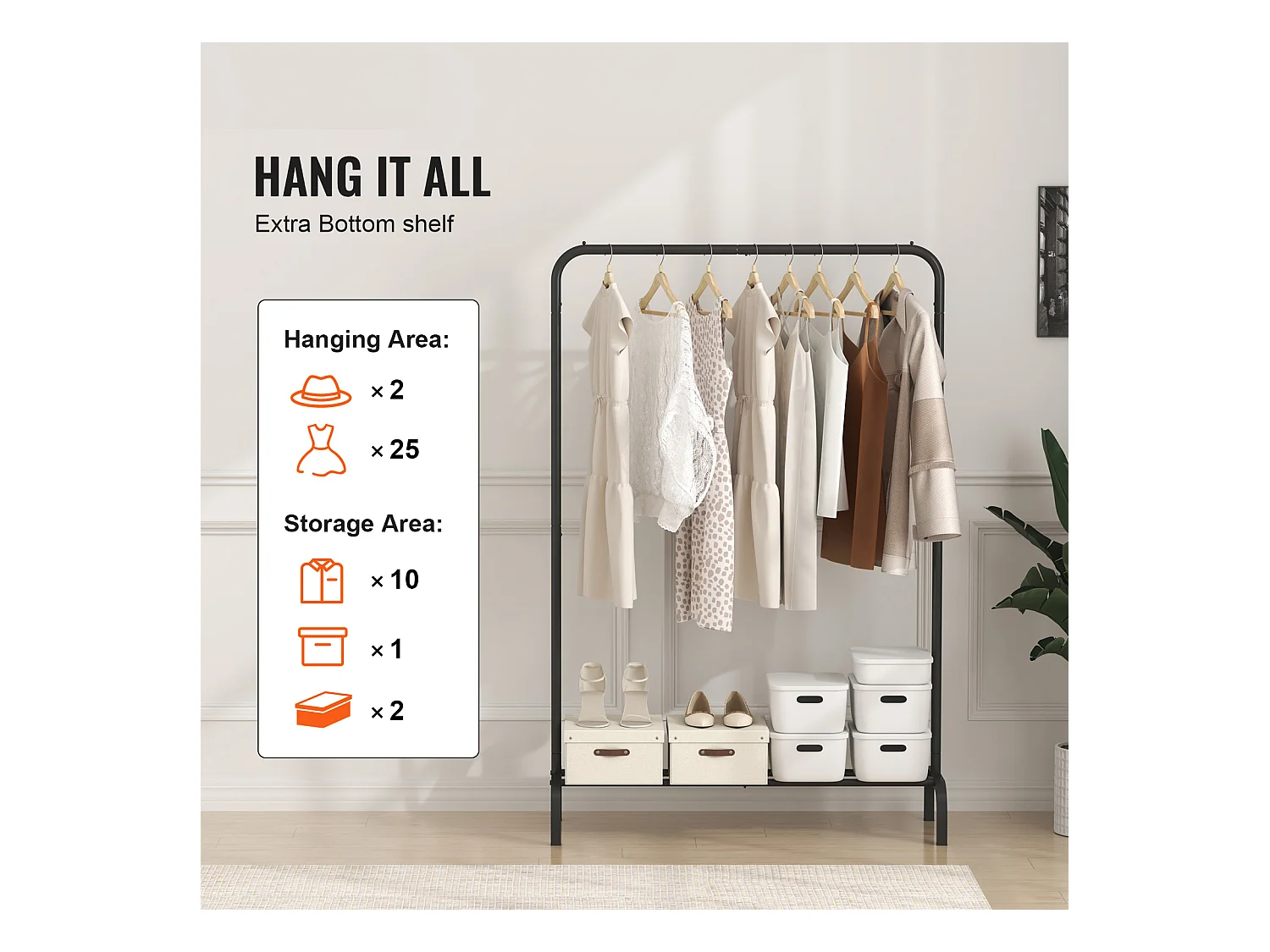 Portant à Vêtements, SucceBuy Porte-vêtements Robuste, Porte-vêtements avec Tige de Suspension pour Chambre à Coucher