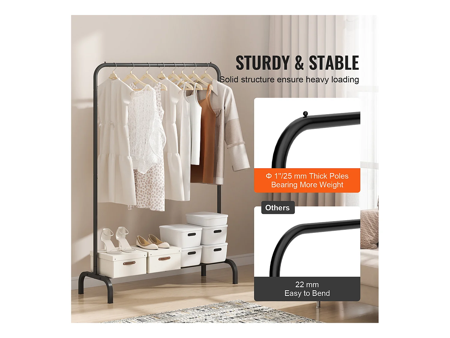 Portant à Vêtements, SucceBuy Porte-vêtements Robuste, Porte-vêtements avec Tige de Suspension pour Chambre à Coucher