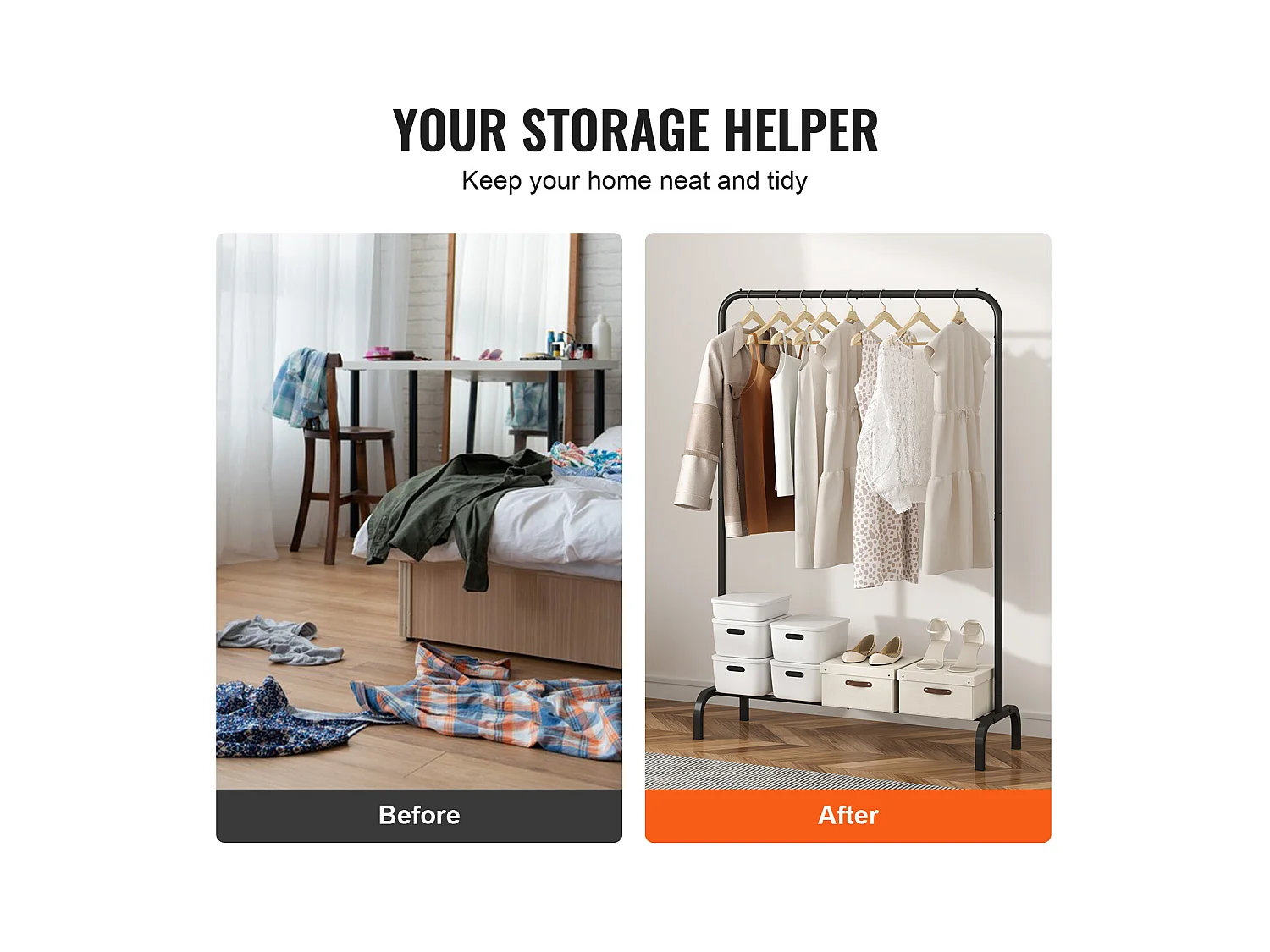 Portant à Vêtements, SucceBuy Porte-vêtements Robuste, Porte-vêtements avec Tige de Suspension pour Chambre à Coucher