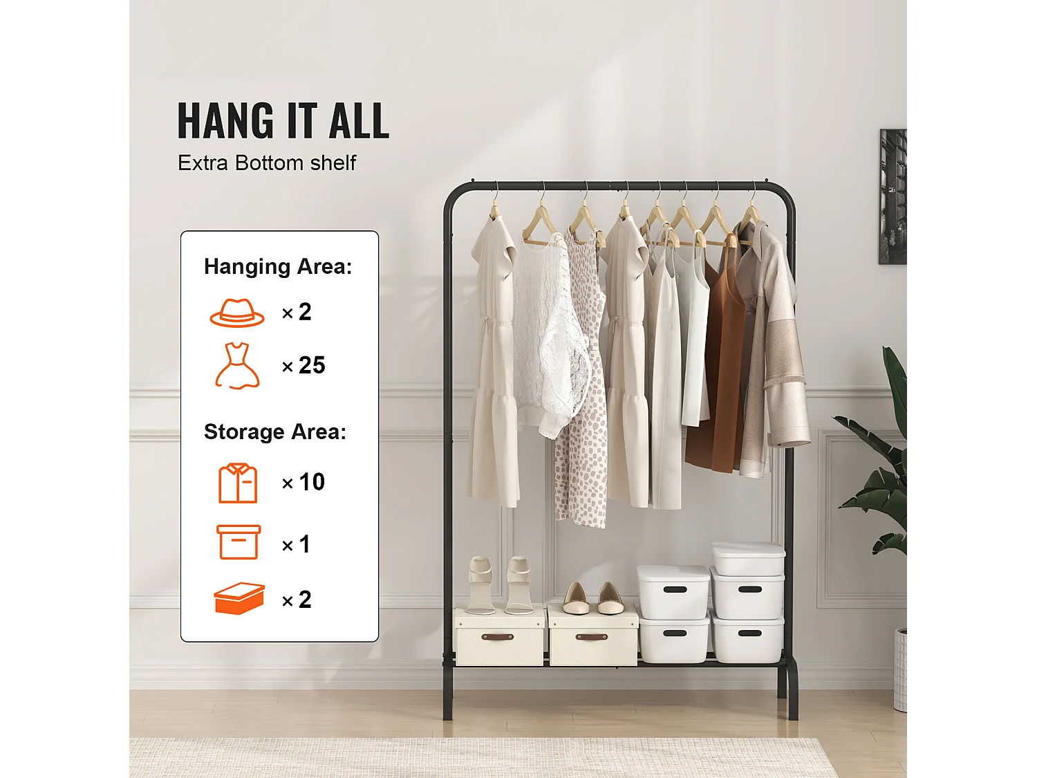 Portant à Vêtements, SucceBuy Porte-vêtements Robuste, Porte-vêtements avec Tige de Suspension pour Chambre à Coucher