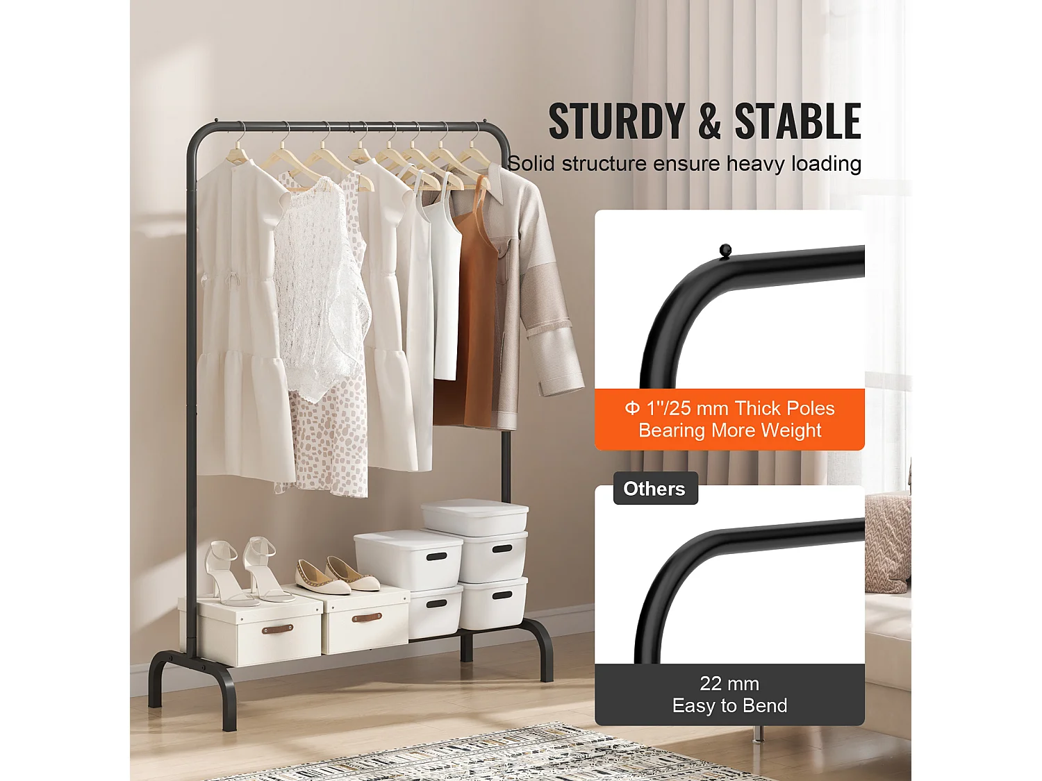 Portant à Vêtements, SucceBuy Porte-vêtements Robuste, Porte-vêtements avec Tige de Suspension pour Chambre à Coucher
