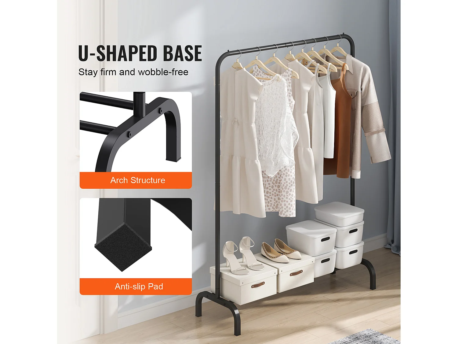 Portant à Vêtements, SucceBuy Porte-vêtements Robuste, Porte-vêtements avec Tige de Suspension pour Chambre à Coucher