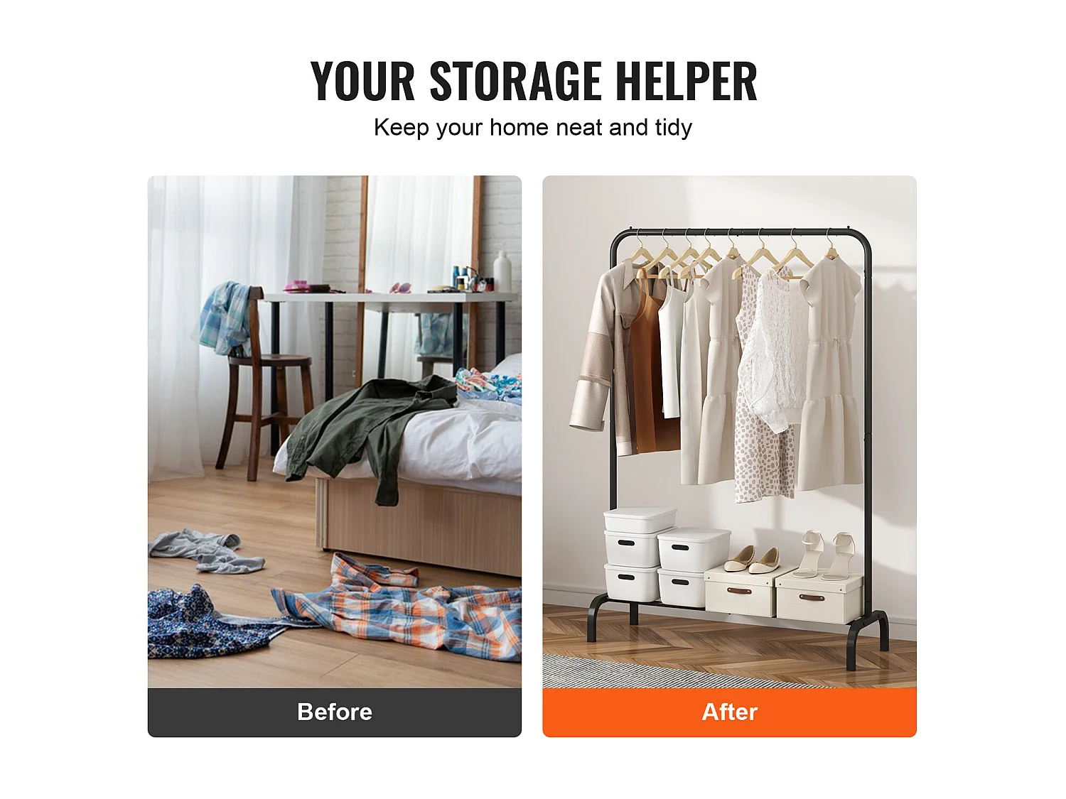 Portant à Vêtements, SucceBuy Porte-vêtements Robuste, Porte-vêtements avec Tige de Suspension pour Chambre à Coucher