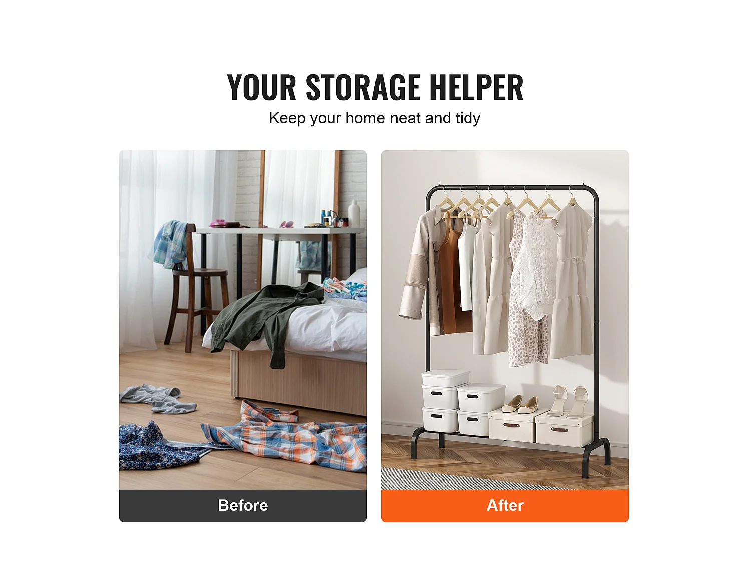 Portant à Vêtements, SucceBuy Porte-vêtements Robuste, Porte-vêtements avec Tige de Suspension pour Chambre à Coucher