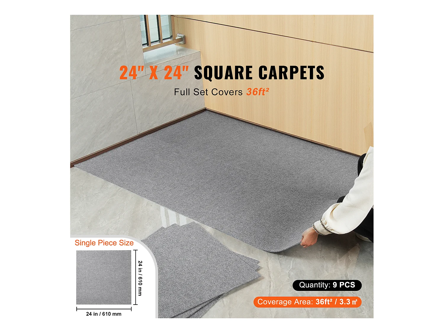 Tapis SucceBuy Dalles de Moquette Réutilisables 60.96CMx60.96CM - Gris Clair, Faciles à Installer Soi-Même pour Chambre à Coucher