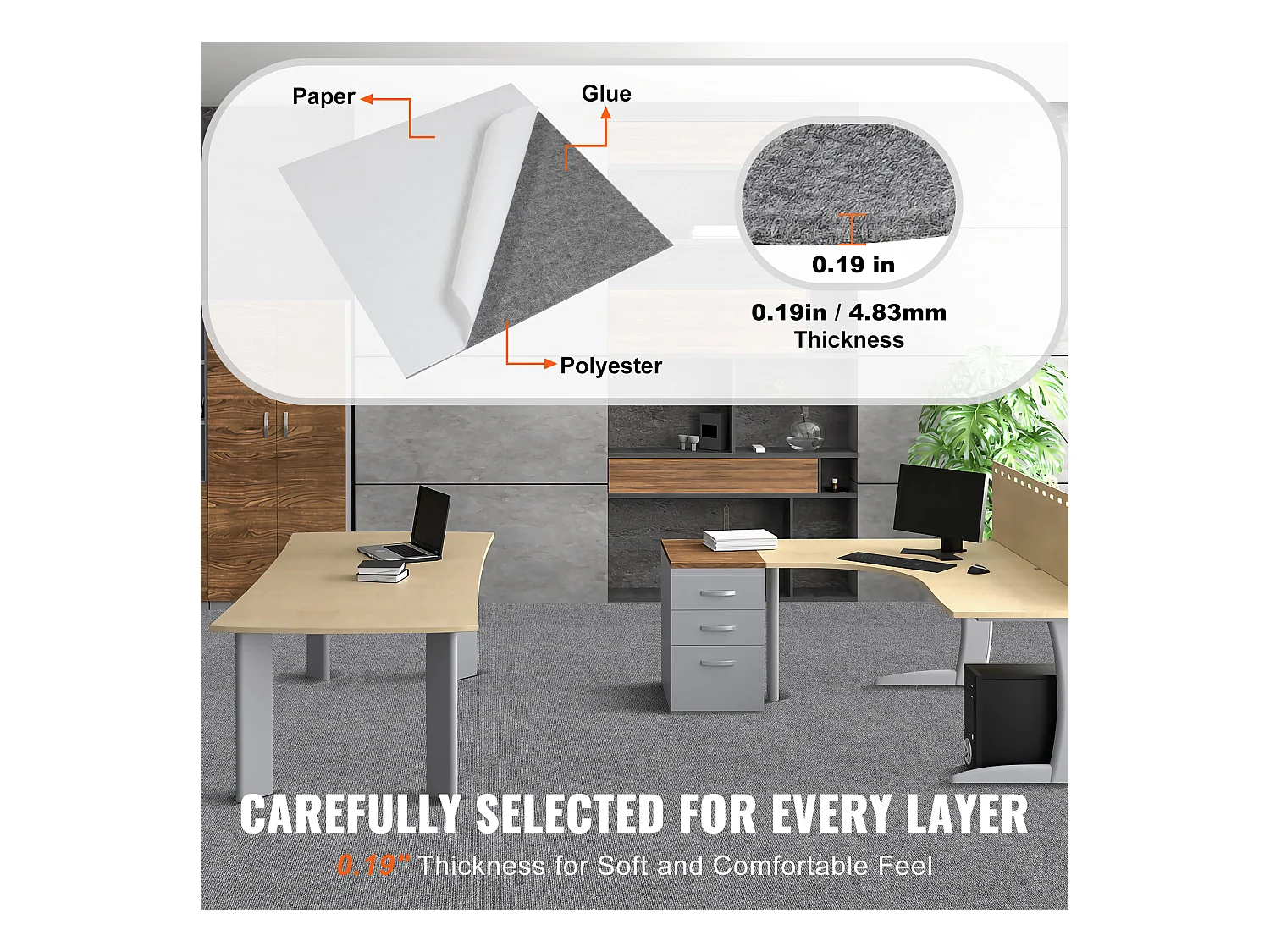 Tapis SucceBuy Dalles de Moquette Réutilisables 60.96CMx60.96CM - Gris Clair, Faciles à Installer Soi-Même pour Chambre à Coucher