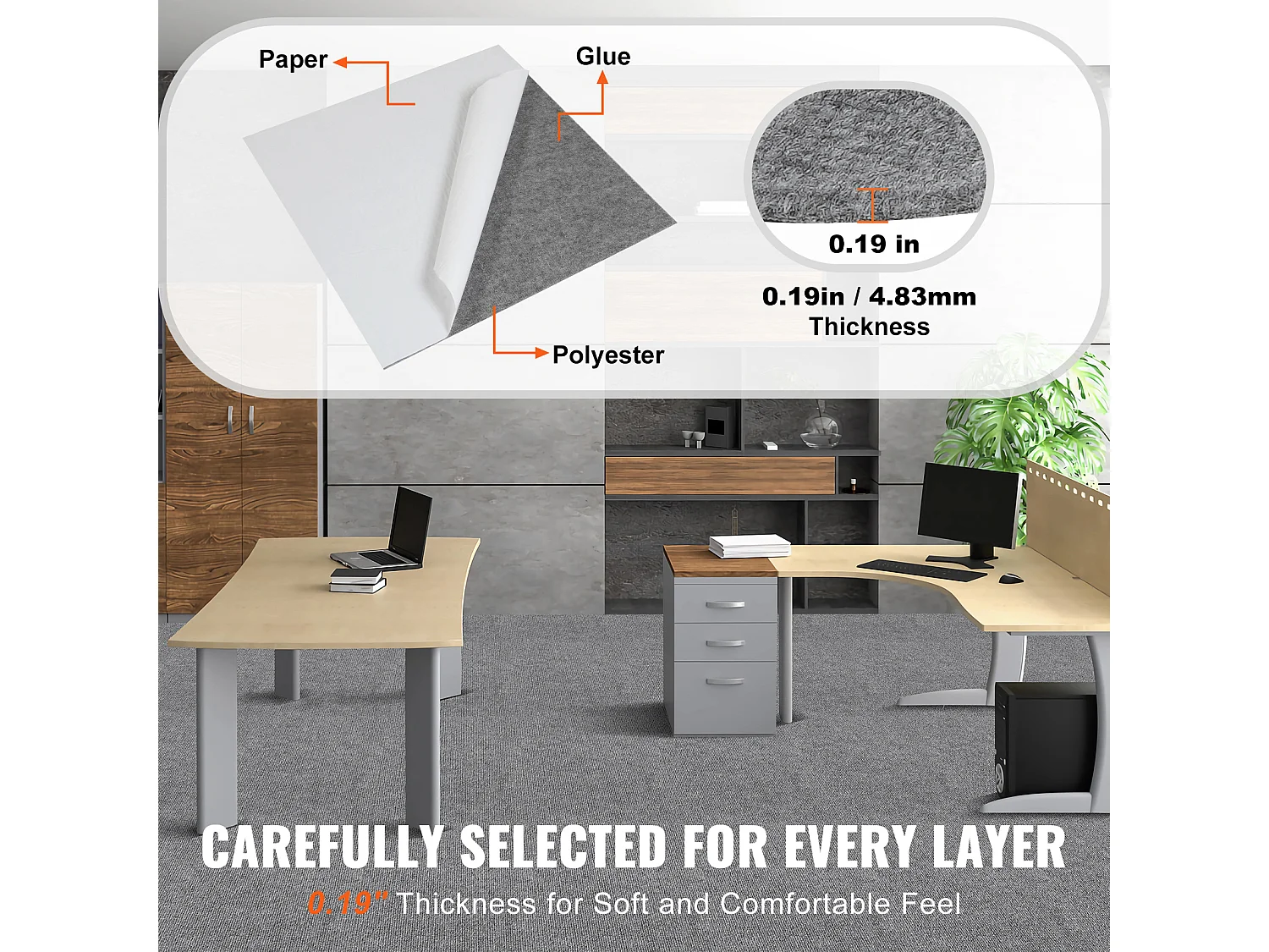 Tapis SucceBuy Dalles de Moquette Réutilisables 60.96CMx60.96CM - Gris Clair, Faciles à Installer Soi-Même pour Chambre à Coucher