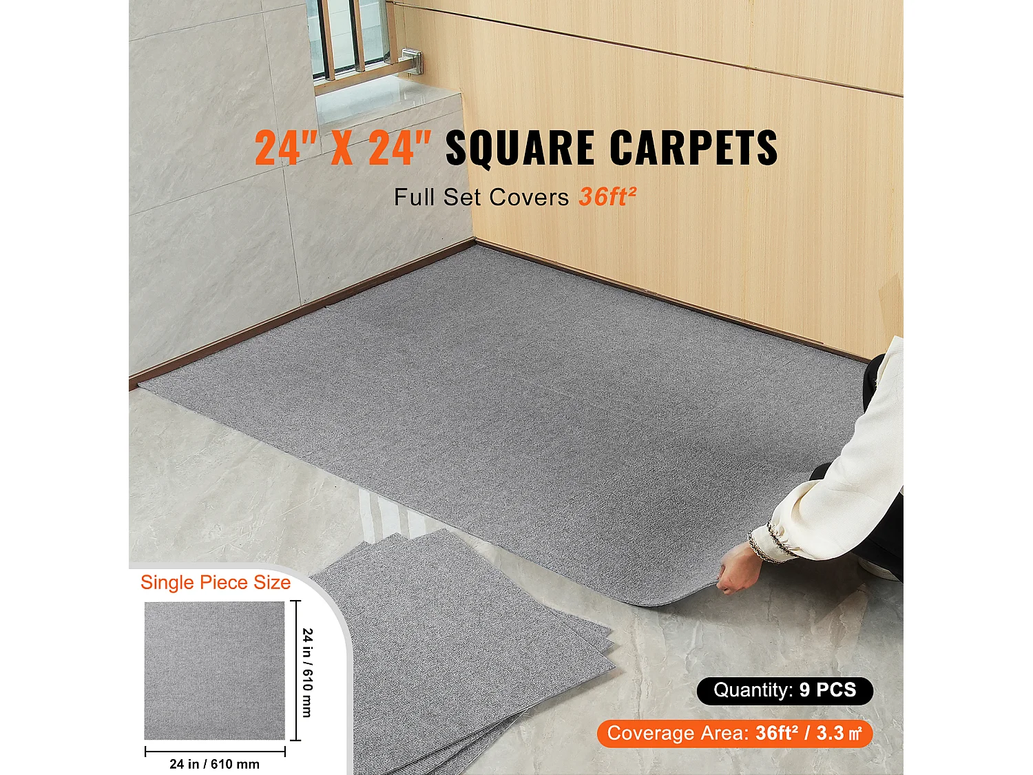 Teppiche SucceBuy Wiederverwendbare Teppichbodenplatten 60.96CMx60.96CM - Hellgrau