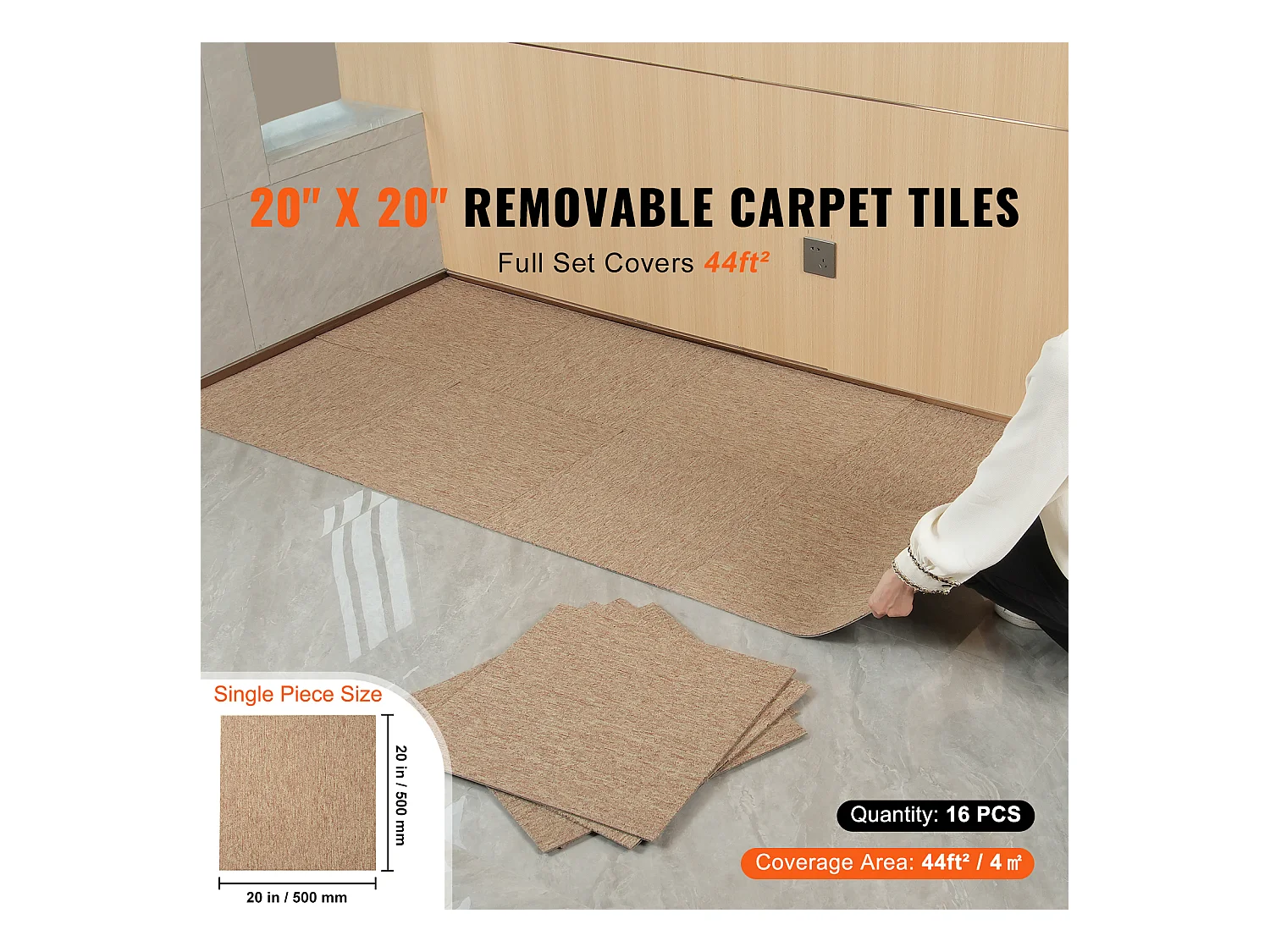 Tapis SucceBuy Dalles de Moquette Réutilisables 50.8 x 50.8 cm, Rembourrées, Souples, avec Rembourrage, Marron Foncé
