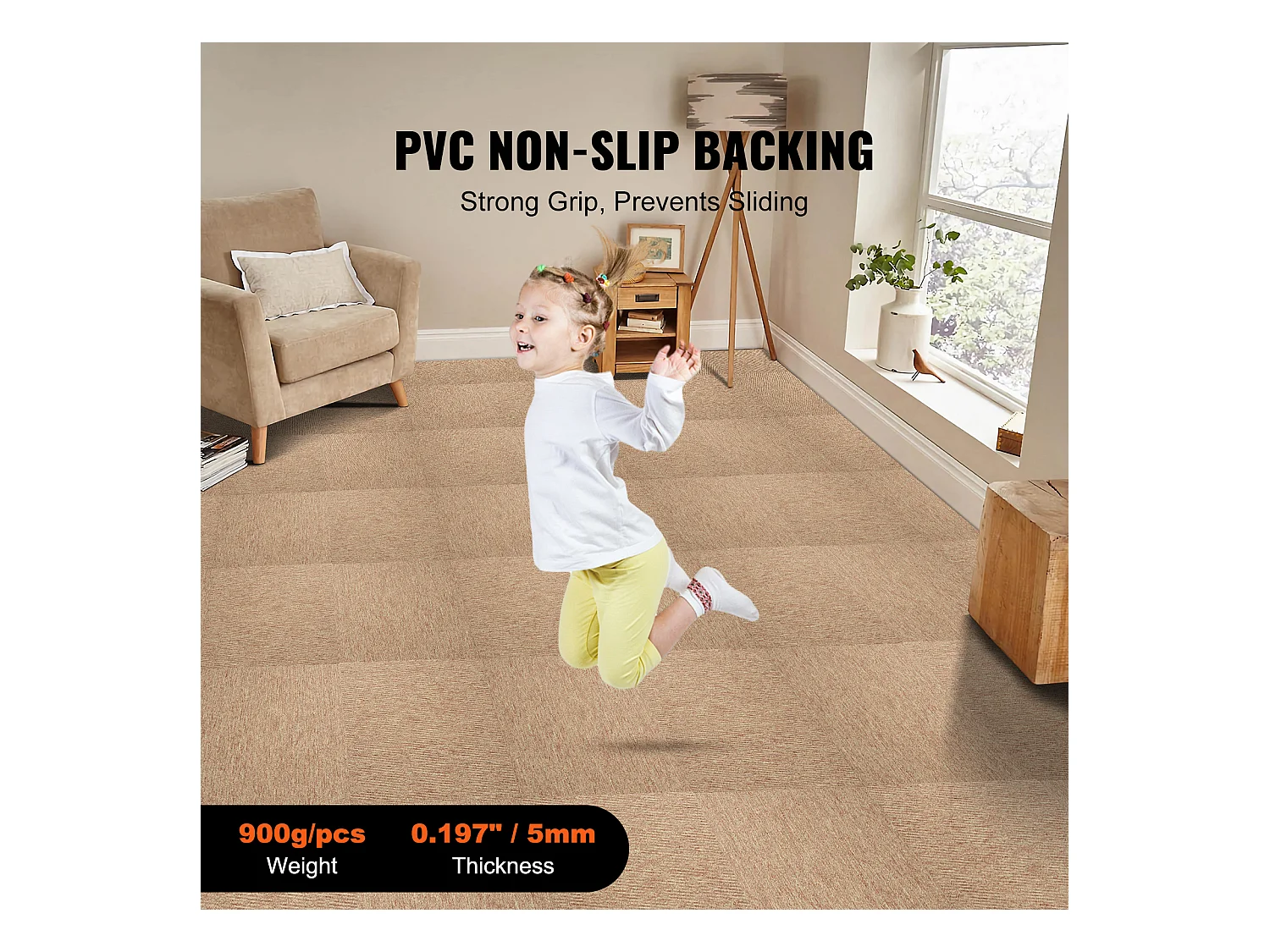 Tapis SucceBuy Dalles de Moquette Réutilisables 50.8 x 50.8 cm, Rembourrées, Souples, avec Rembourrage, Marron Foncé