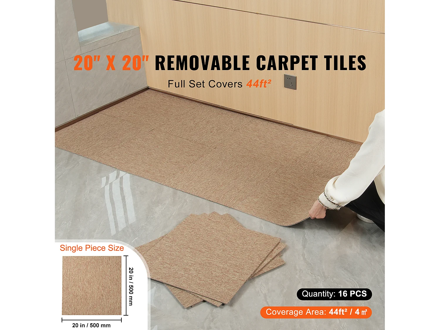 Tapis SucceBuy Dalles de Moquette Réutilisables 50.8 x 50.8 cm, Rembourrées, Souples, avec Rembourrage, Marron Foncé