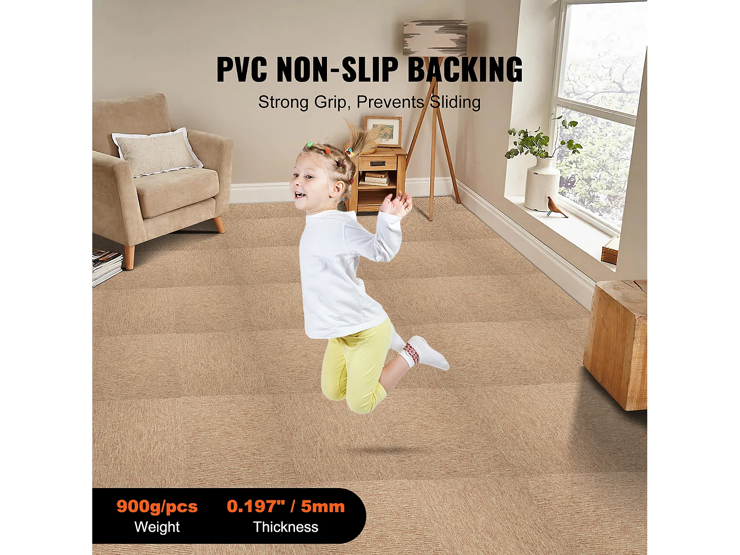 Tapis SucceBuy Dalles de Moquette Réutilisables 50.8 x 50.8 cm, Rembourrées, Souples, avec Rembourrage, Marron Foncé