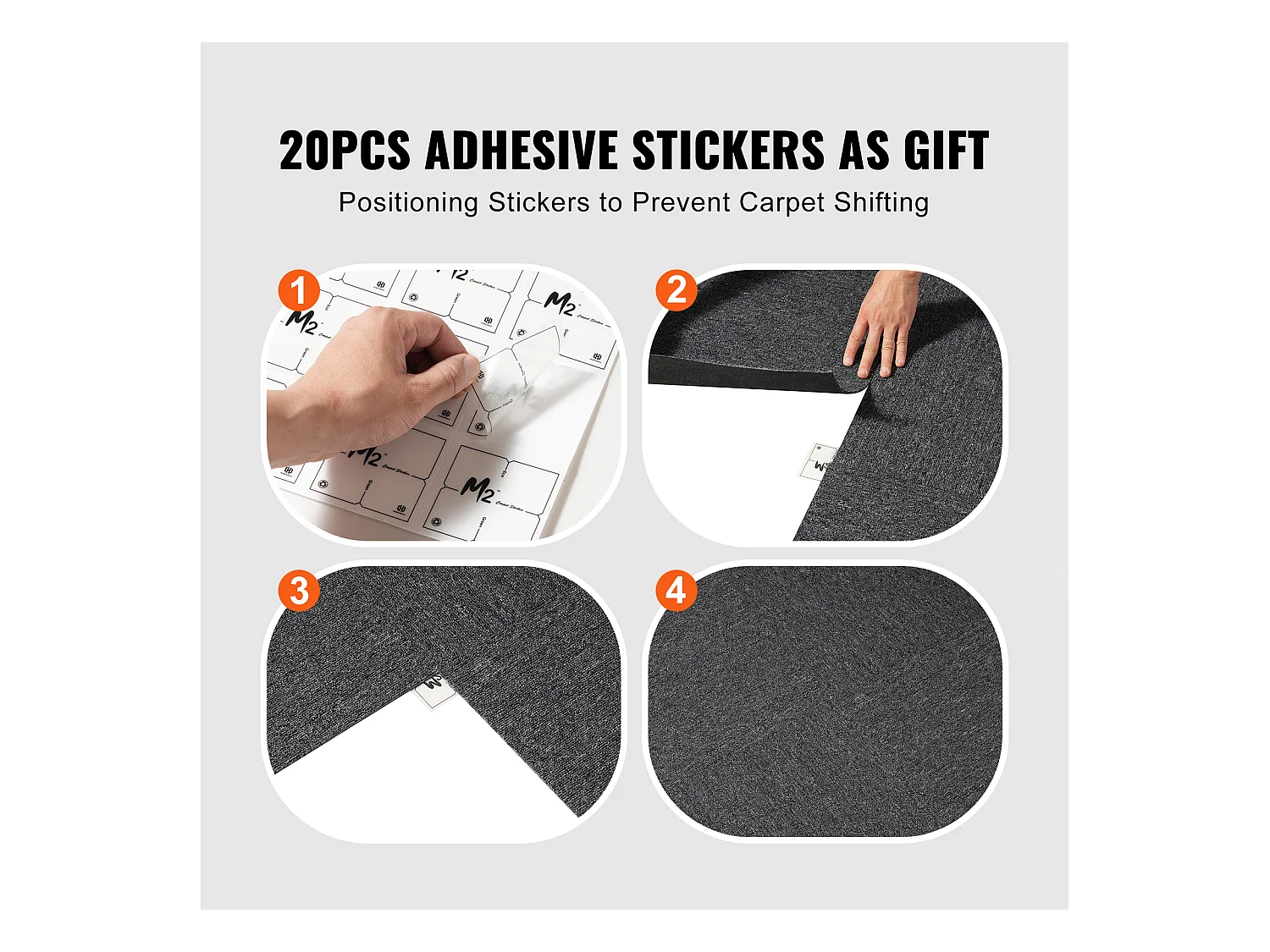 Tapis SucceBuy Dalles de Moquette Réutilisables 20 Pièces 50.8CMx50.8CM Carrés avec Rembourrage Attaché DIY - Gris Foncé