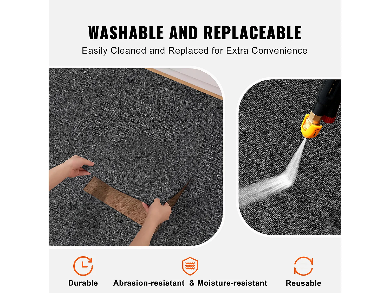 Tapis SucceBuy Dalles de Moquette Réutilisables 20 Pièces 50.8CMx50.8CM Carrés avec Rembourrage Attaché DIY - Gris Foncé