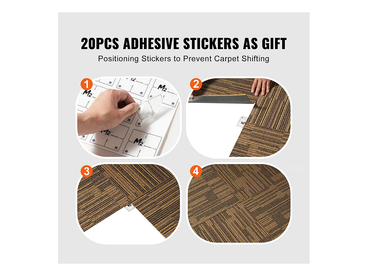 Tapis SucceBuy Dalles de Moquette Réutilisables 12 pièces 50.8CMx50.8CM Carrés avec Rembourrage Attaché DIY - Marron Mélangé