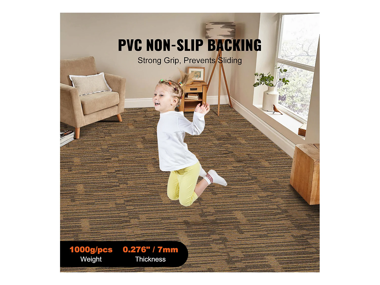 Tapis SucceBuy Dalles de Moquette Réutilisables 12 pièces 50.8CMx50.8CM Carrés avec Rembourrage Attaché DIY - Marron Mélangé