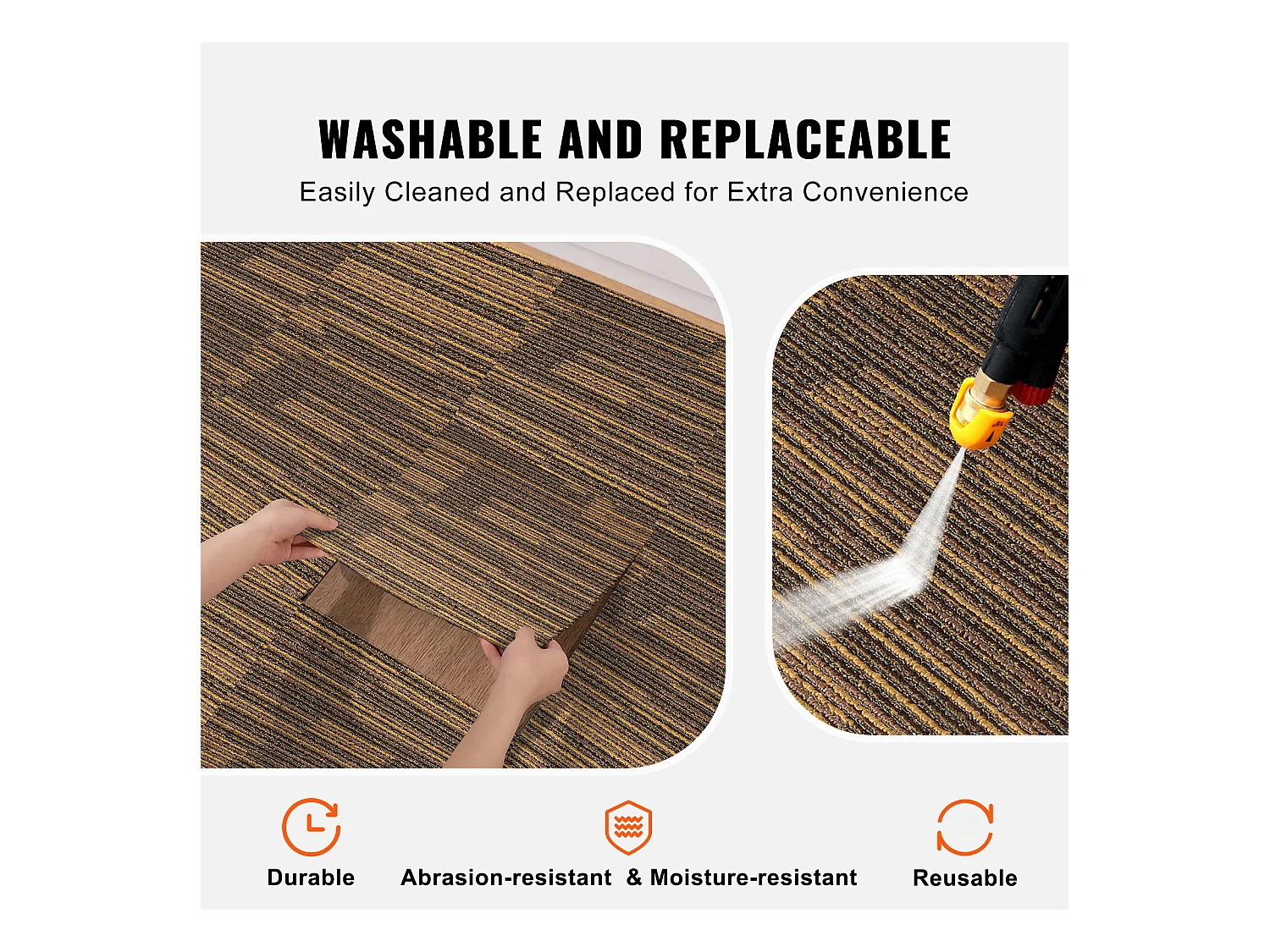 Tapis SucceBuy Dalles de Moquette Réutilisables 12 pièces 50.8CMx50.8CM Carrés avec Rembourrage Attaché DIY - Marron Mélangé