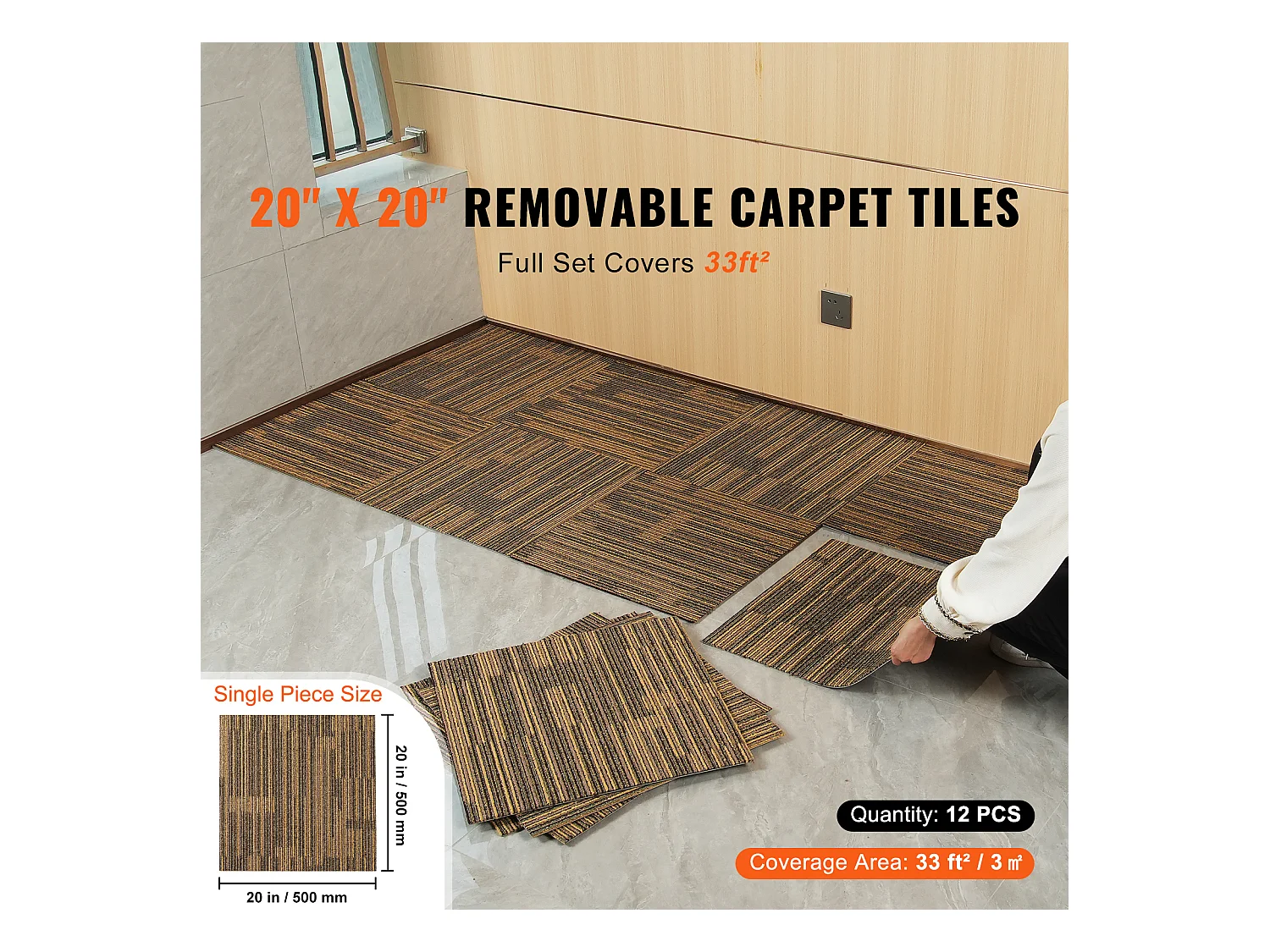 Vloerkleedjes SucceBuy Herbruikbare Moquetteplaten 12 stuks 50.8CMx50.8CM Vierkanten met bevestigd padding DIY - Bruin Gemengd