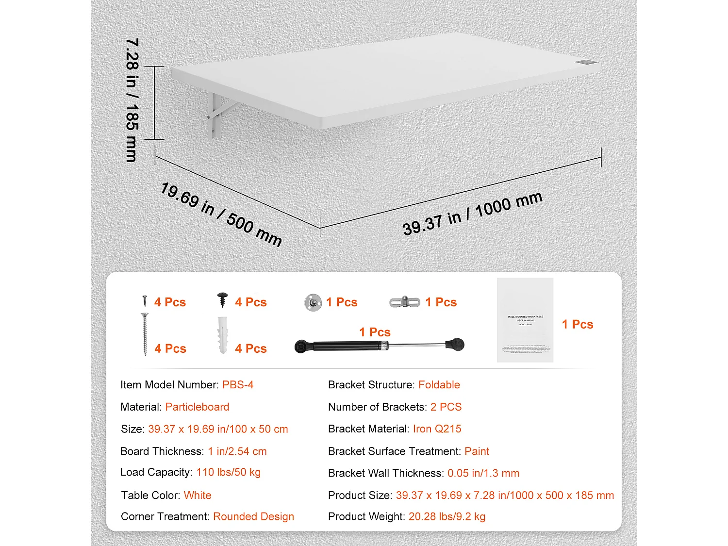 Składany stół ścienny SucceBuy 100x50cm, Pływające Biurko pod laptopa, Biały