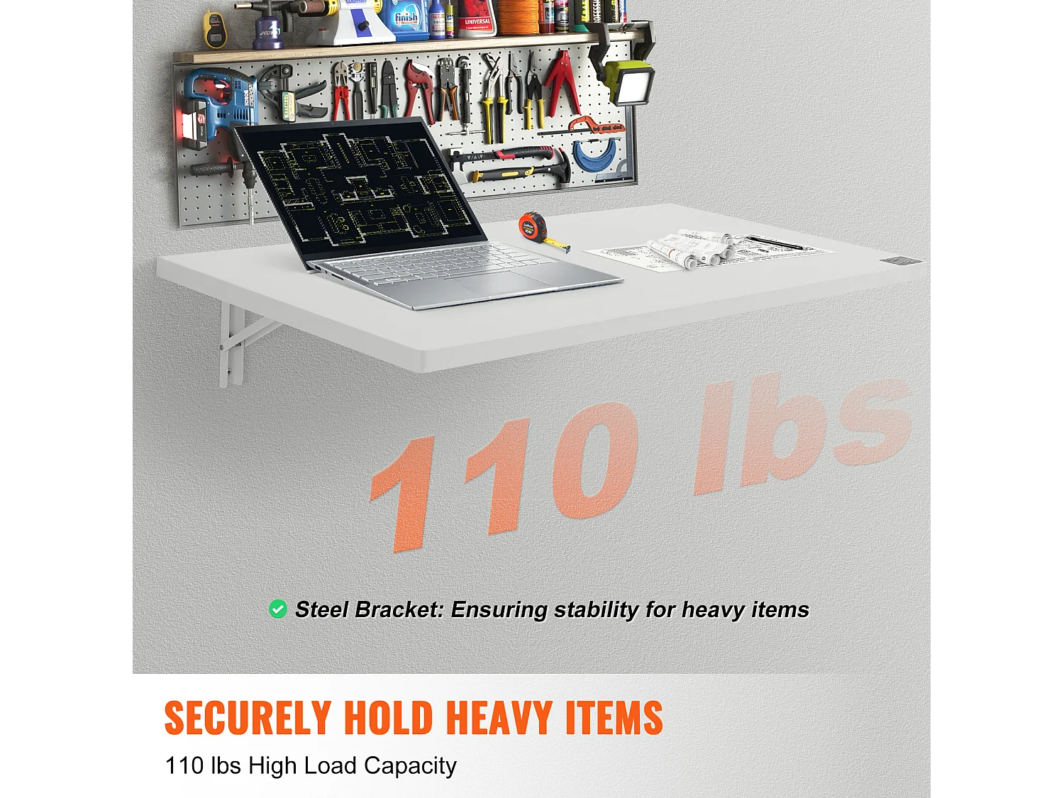 Składany stół ścienny SucceBuy 100x50cm, Pływające Biurko pod laptopa, Biały