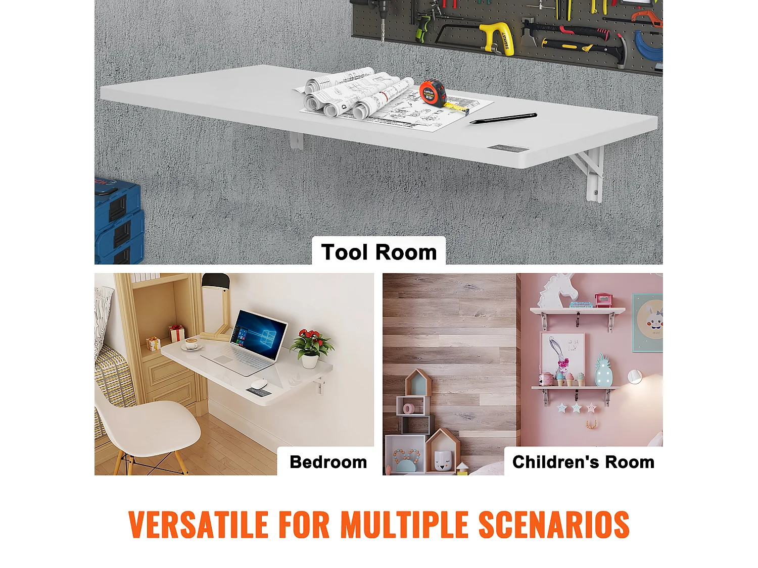 Składany stół ścienny SucceBuy 100x50cm, Pływające Biurko pod laptopa, Biały