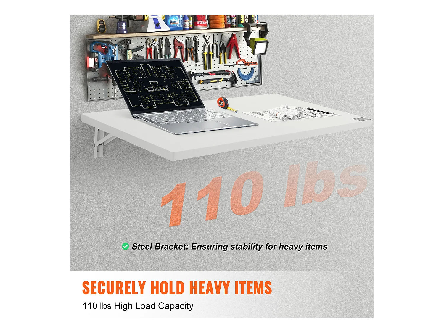 Table pliante murale SucceBuy 90cm x 50cm, Bureau pour Ordinateur Portable, Bureau à Domicile, Blanc