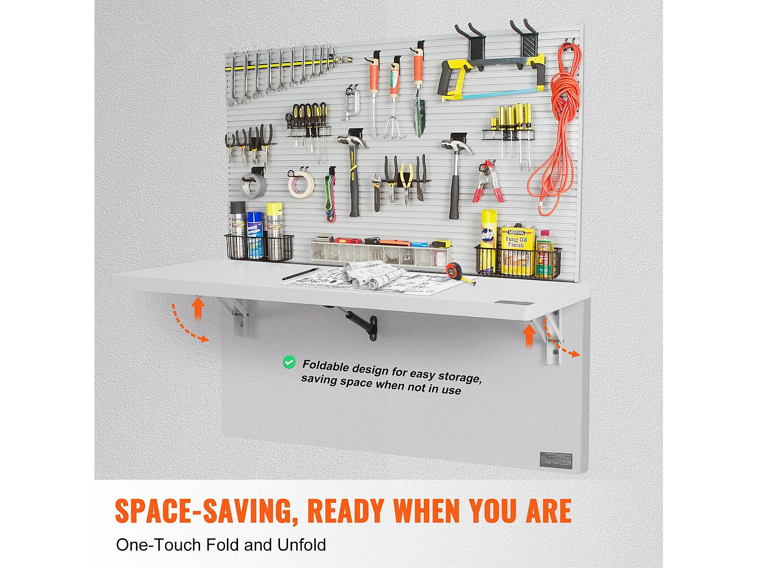 Wandgemonteerde Opvouwbare Tafel SucceBuy 90cm x 50cm, Laptopbureau, Thuiskantoor, wit