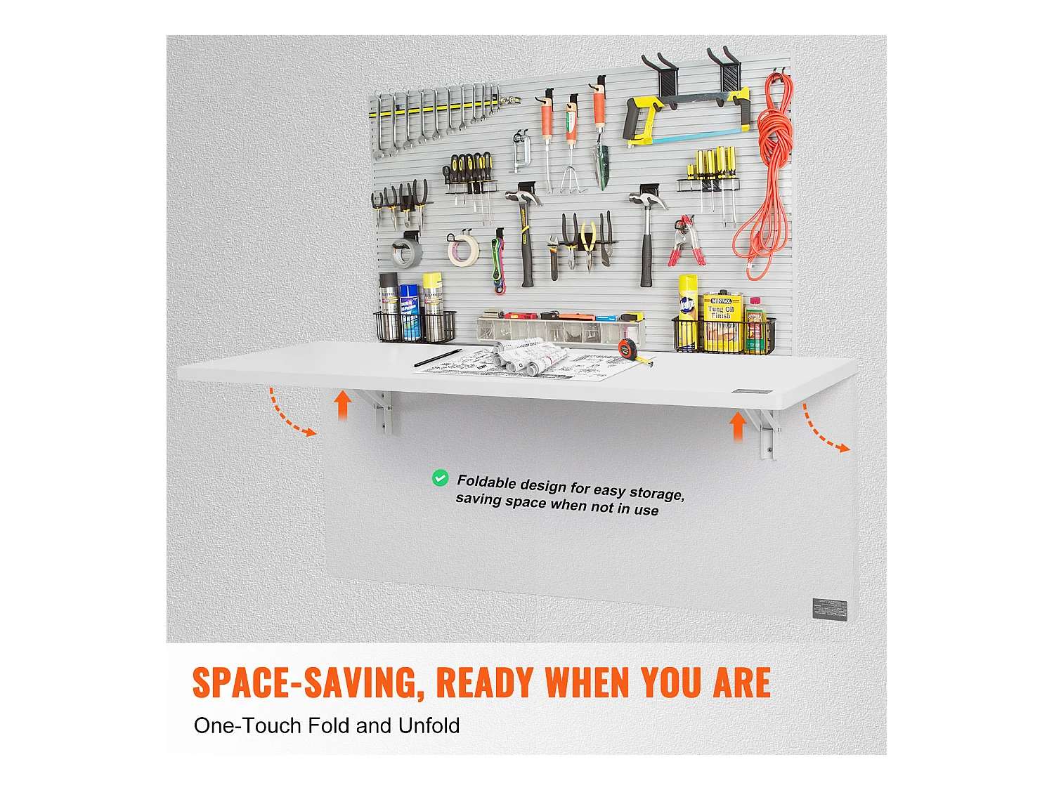 Table pliante murale SucceBuy, Bureau pour Ordinateur portable, Bureau à domicile, 120x50cm, Blanc