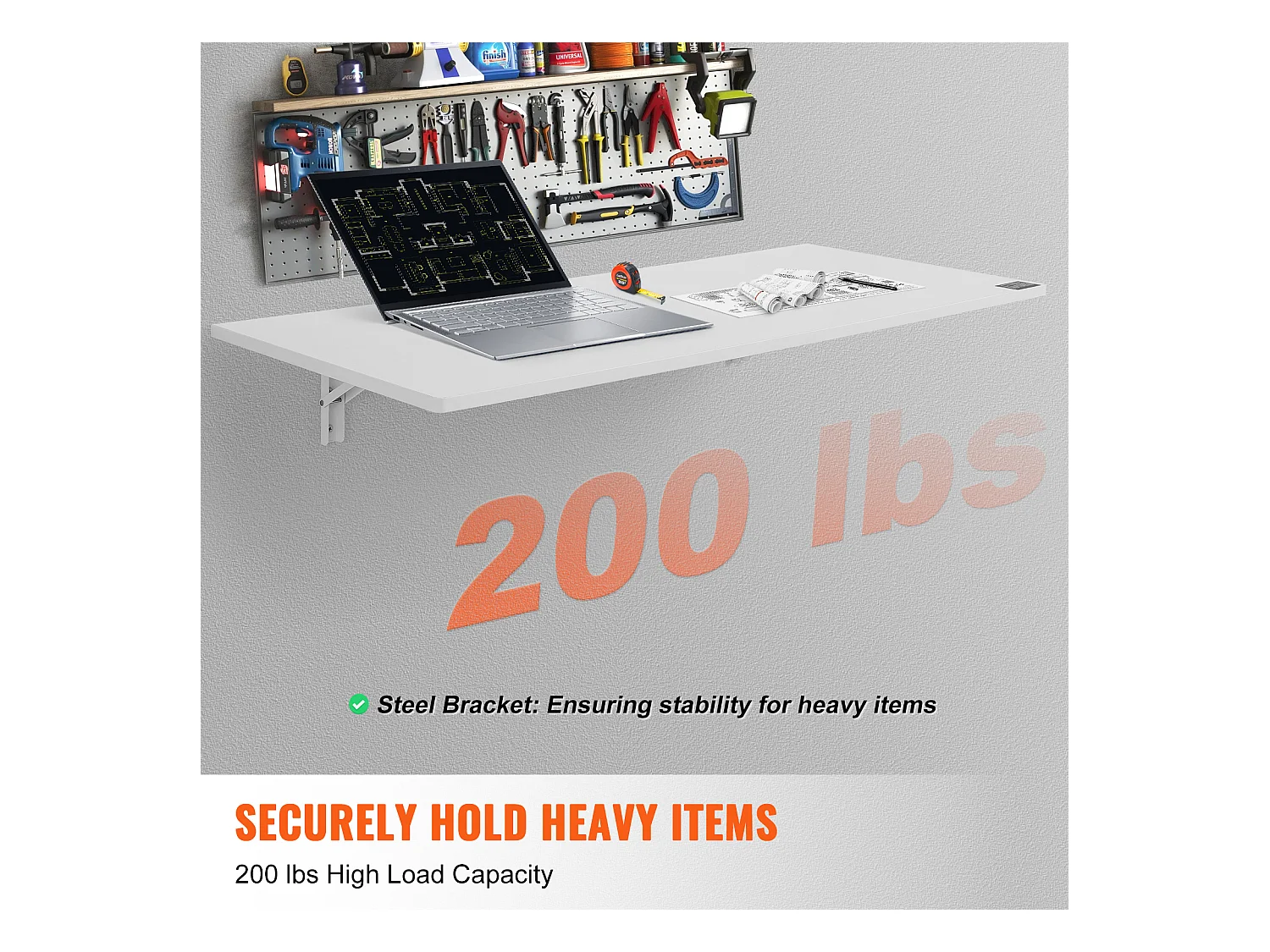 Table pliante murale SucceBuy, Bureau pour Ordinateur portable, Bureau à domicile, 120x50cm, Blanc