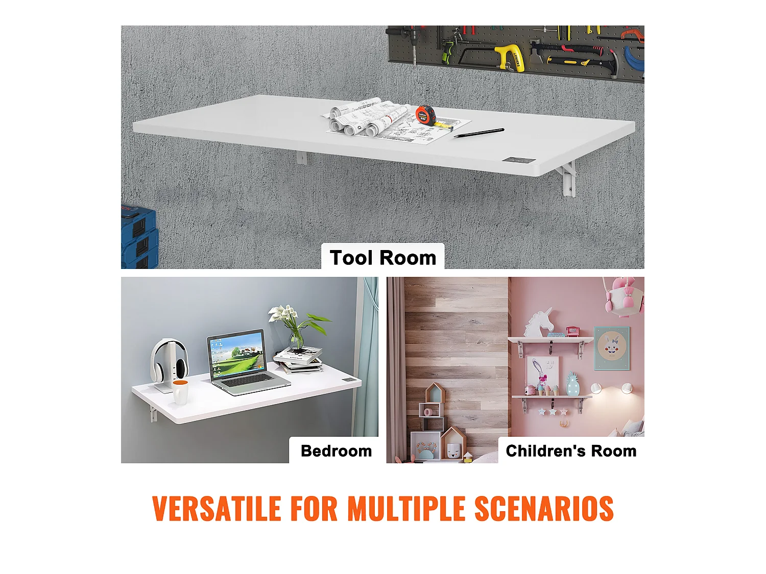 Table pliante murale SucceBuy, Bureau pour Ordinateur portable, Bureau à domicile, 120x50cm, Blanc