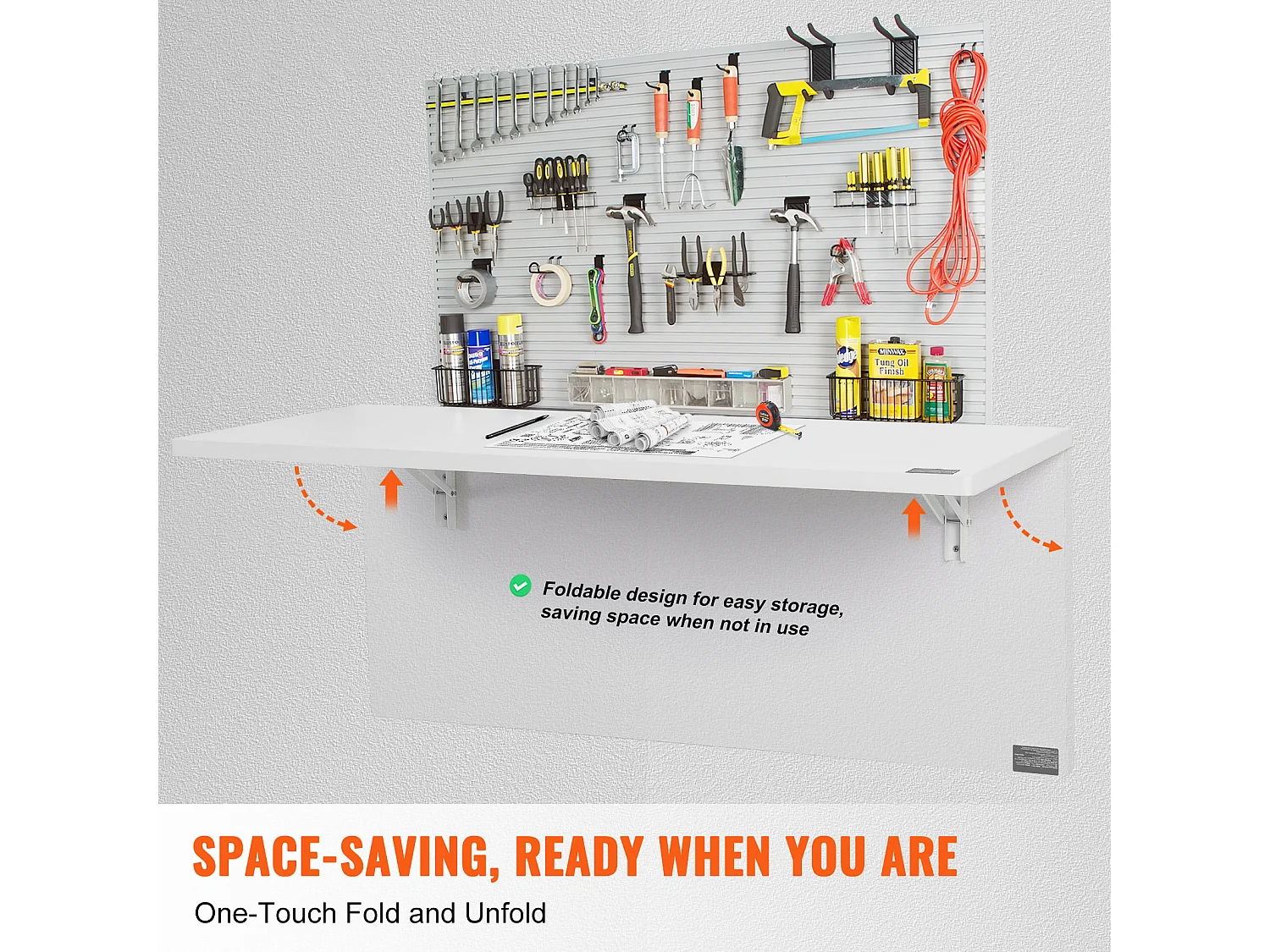 Składany Stół ścienny SucceBuy, Biurko na Laptopa, Biuro domowe, 120x50cm, Biały