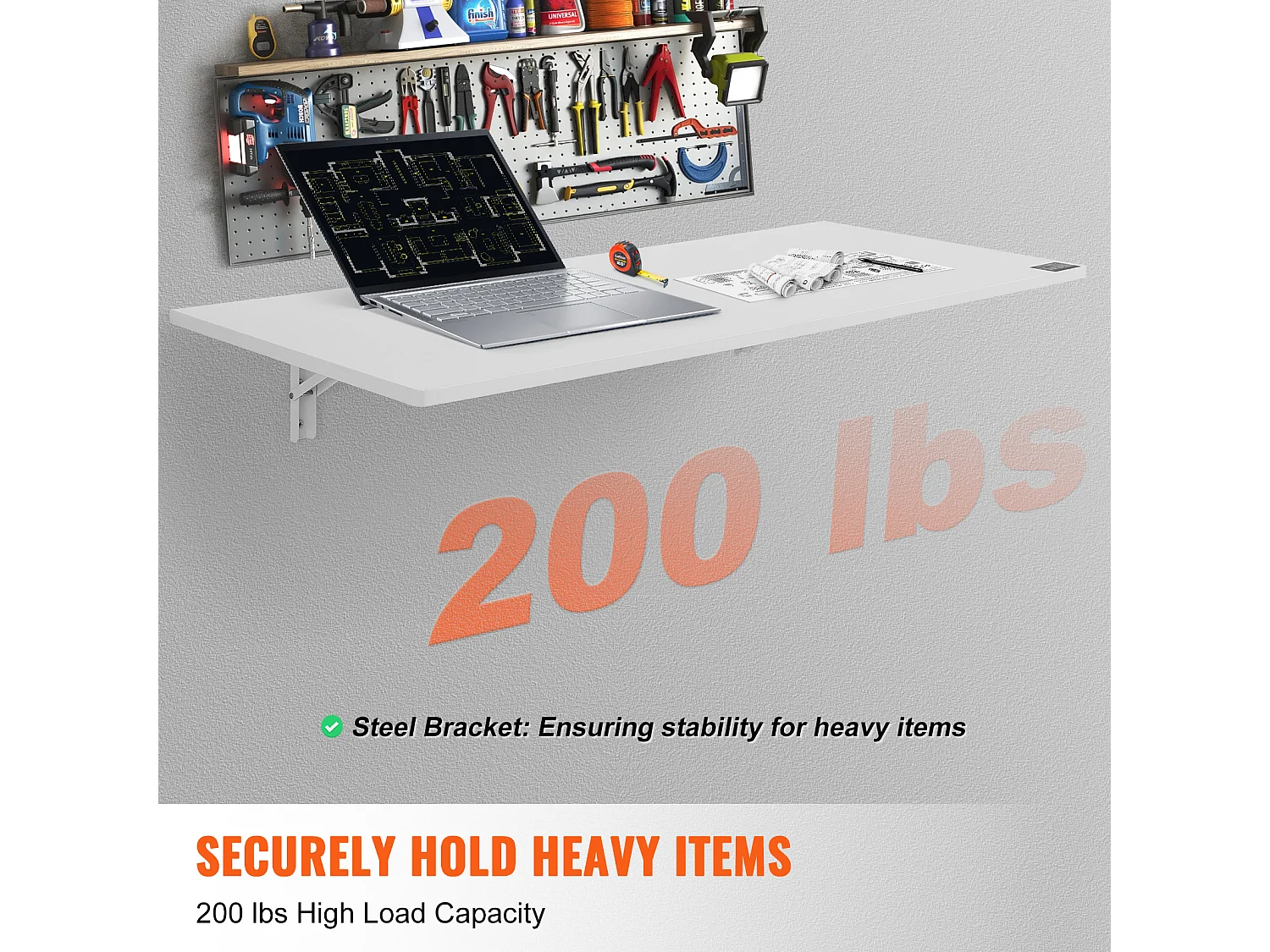 Składany Stół ścienny SucceBuy, Biurko na Laptopa, Biuro domowe, 120x50cm, Biały