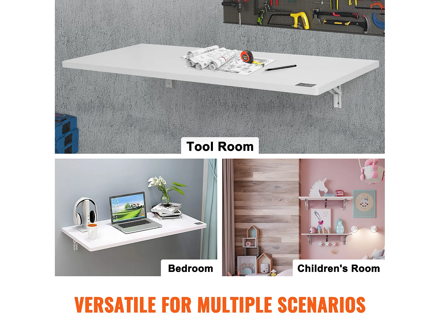 Składany Stół ścienny SucceBuy, Biurko na Laptopa, Biuro domowe, 120x50cm, Biały