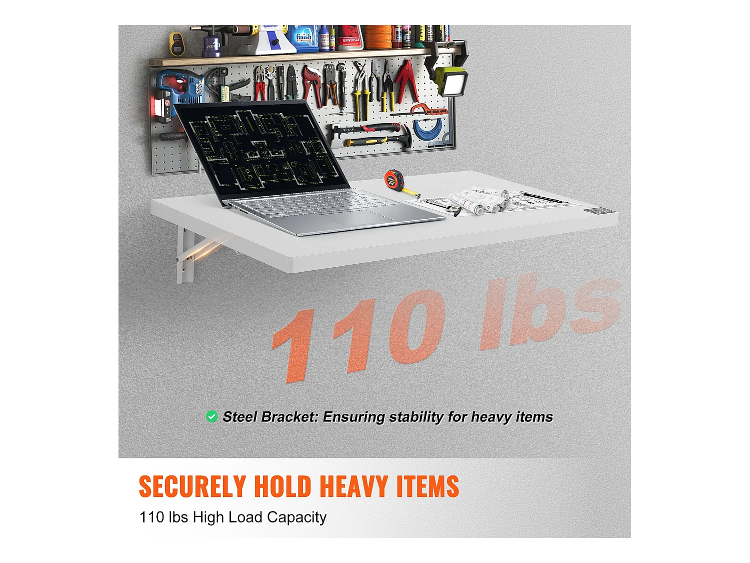 Table pliante murale SucceBuy 80x40cm, Bureau flottant pour Ordinateur portable, Bureau à domicile, Blanc