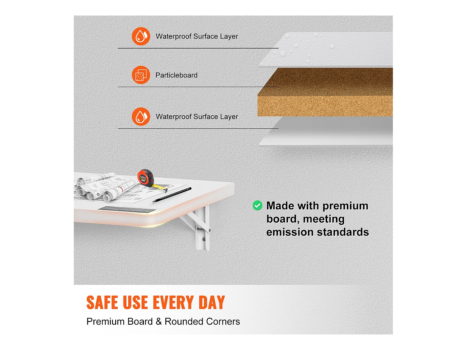 Table pliante murale SucceBuy 80x40cm, Bureau flottant pour Ordinateur portable, Bureau à domicile, Blanc