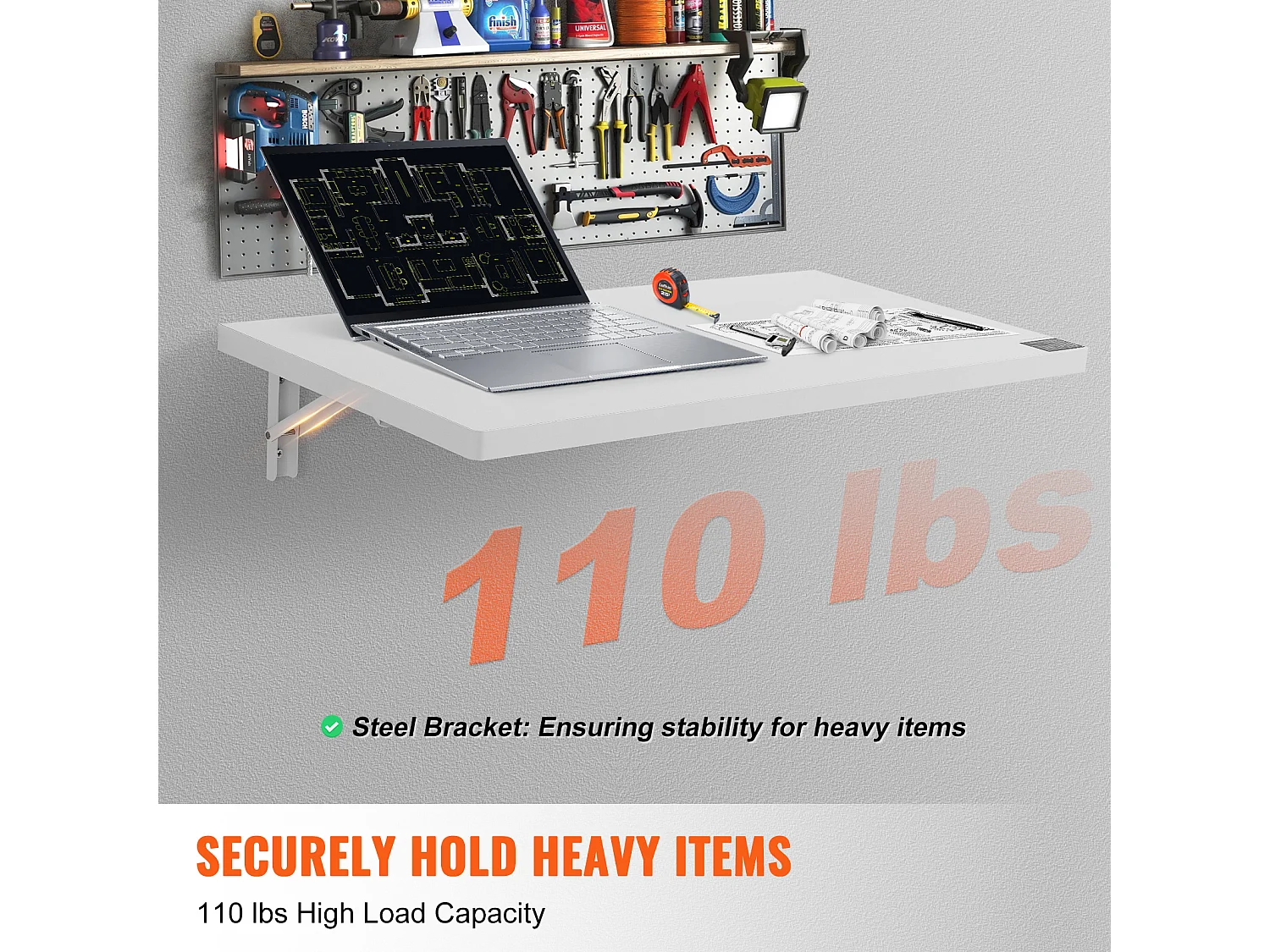 Table pliante murale SucceBuy 80x40cm, Bureau flottant pour Ordinateur portable, Bureau à domicile, Blanc