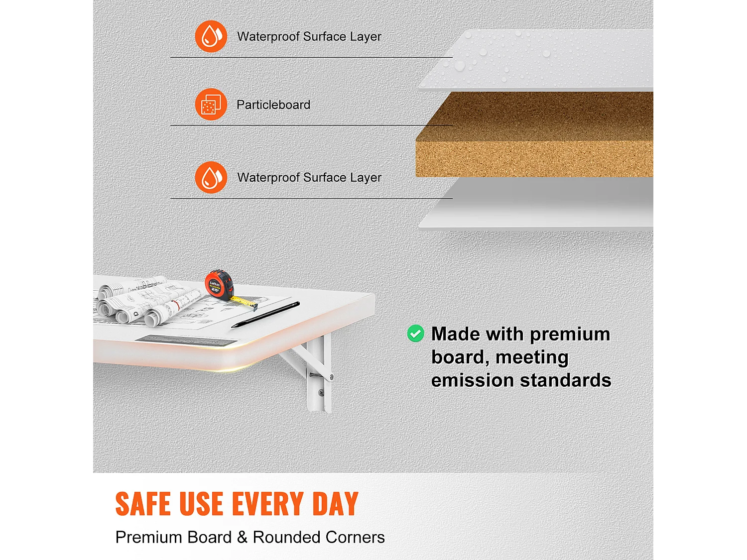 Table pliante murale SucceBuy 80x40cm, Bureau flottant pour Ordinateur portable, Bureau à domicile, Blanc