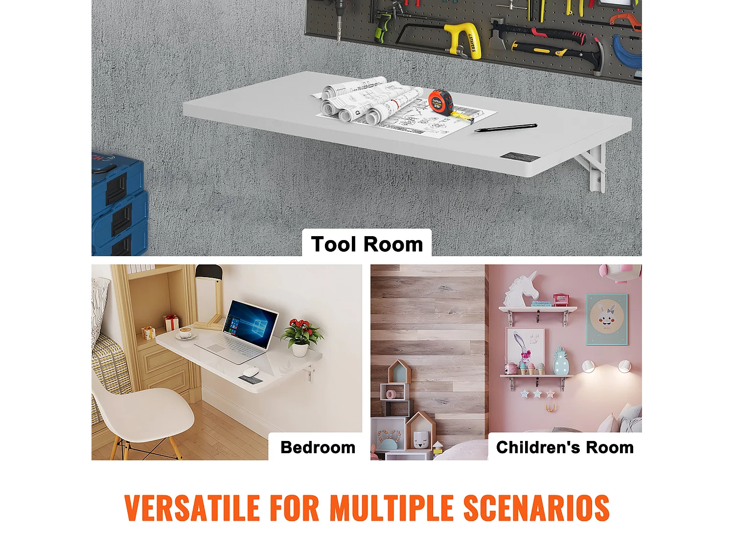 Table pliante murale SucceBuy 80x40cm, Bureau flottant pour Ordinateur portable, Bureau à domicile, Blanc