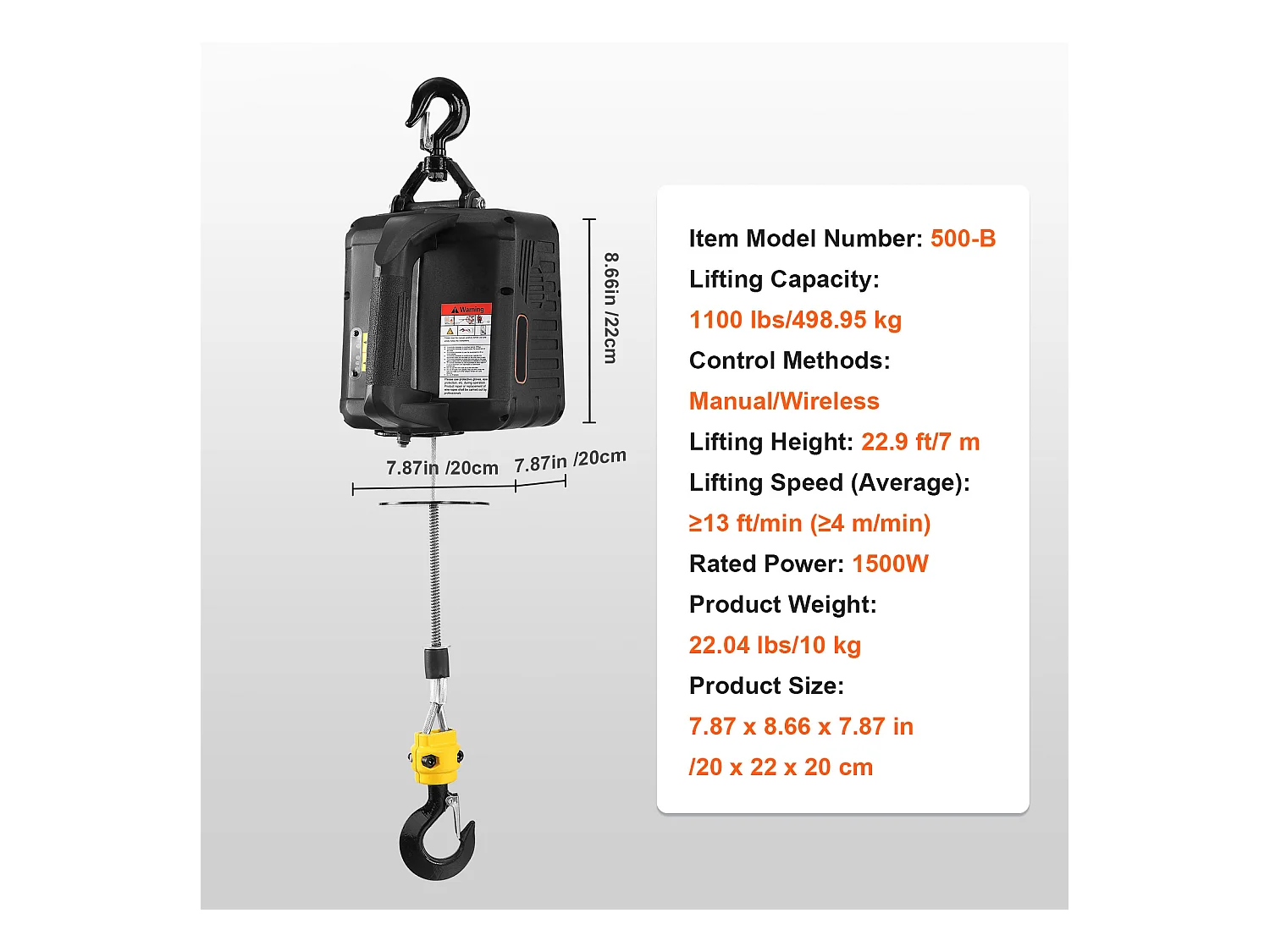 Treuil Électrique, SucceBuy Treuil Électrique Portatif 2 en 1, 1 100 lb avec Télécommande Sans Fil