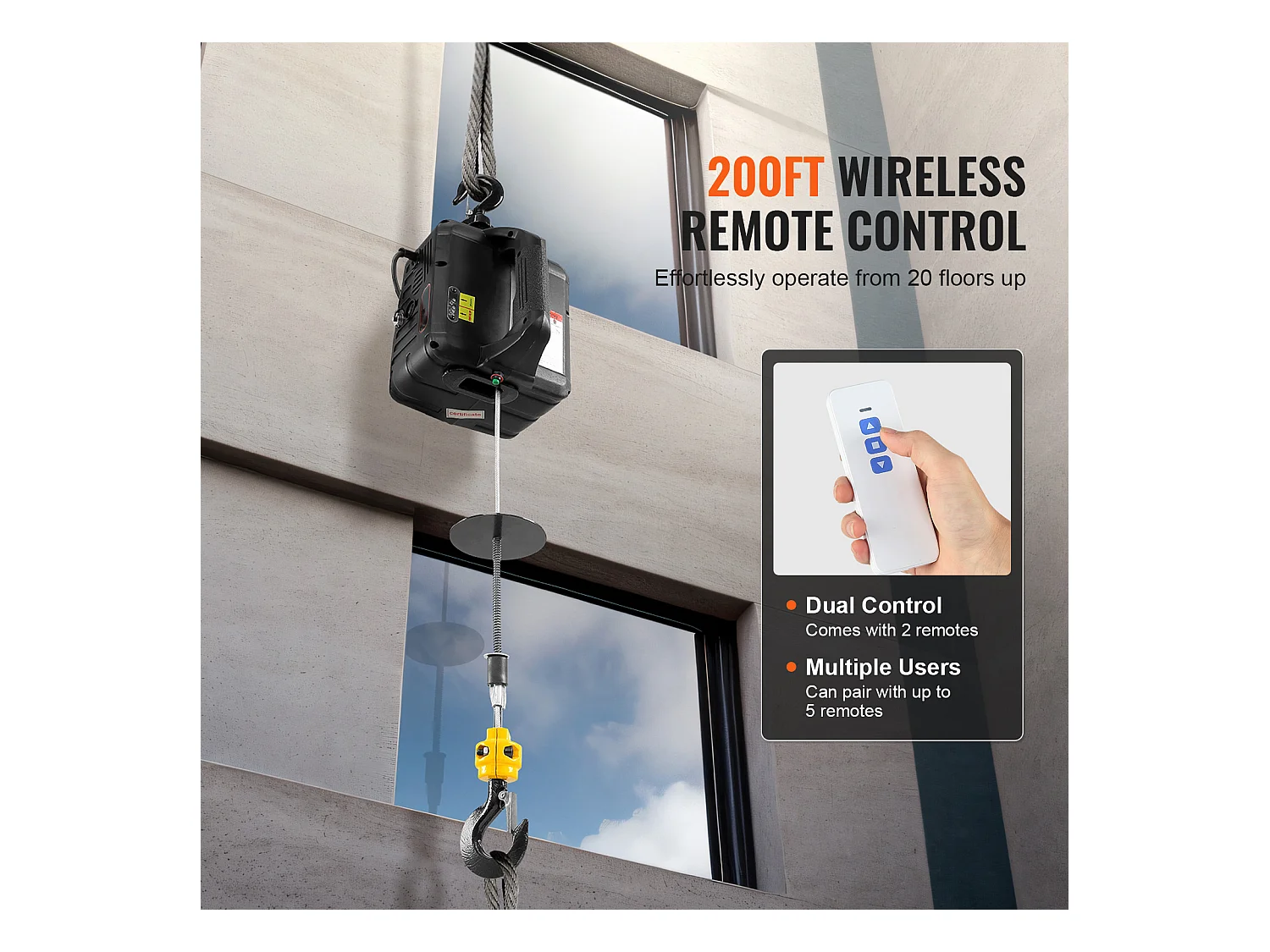 Treuil Électrique, SucceBuy Treuil Électrique Portatif 2 en 1, 1 100 lb avec Télécommande Sans Fil