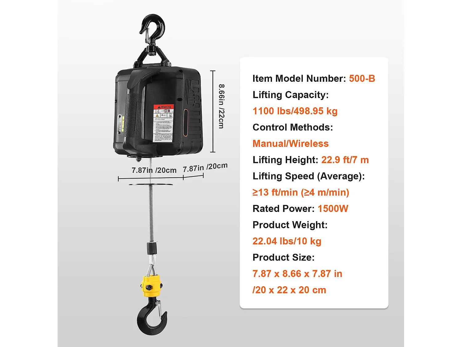 Treuil Électrique, SucceBuy Treuil Électrique Portatif 2 en 1, 1 100 lb avec Télécommande Sans Fil