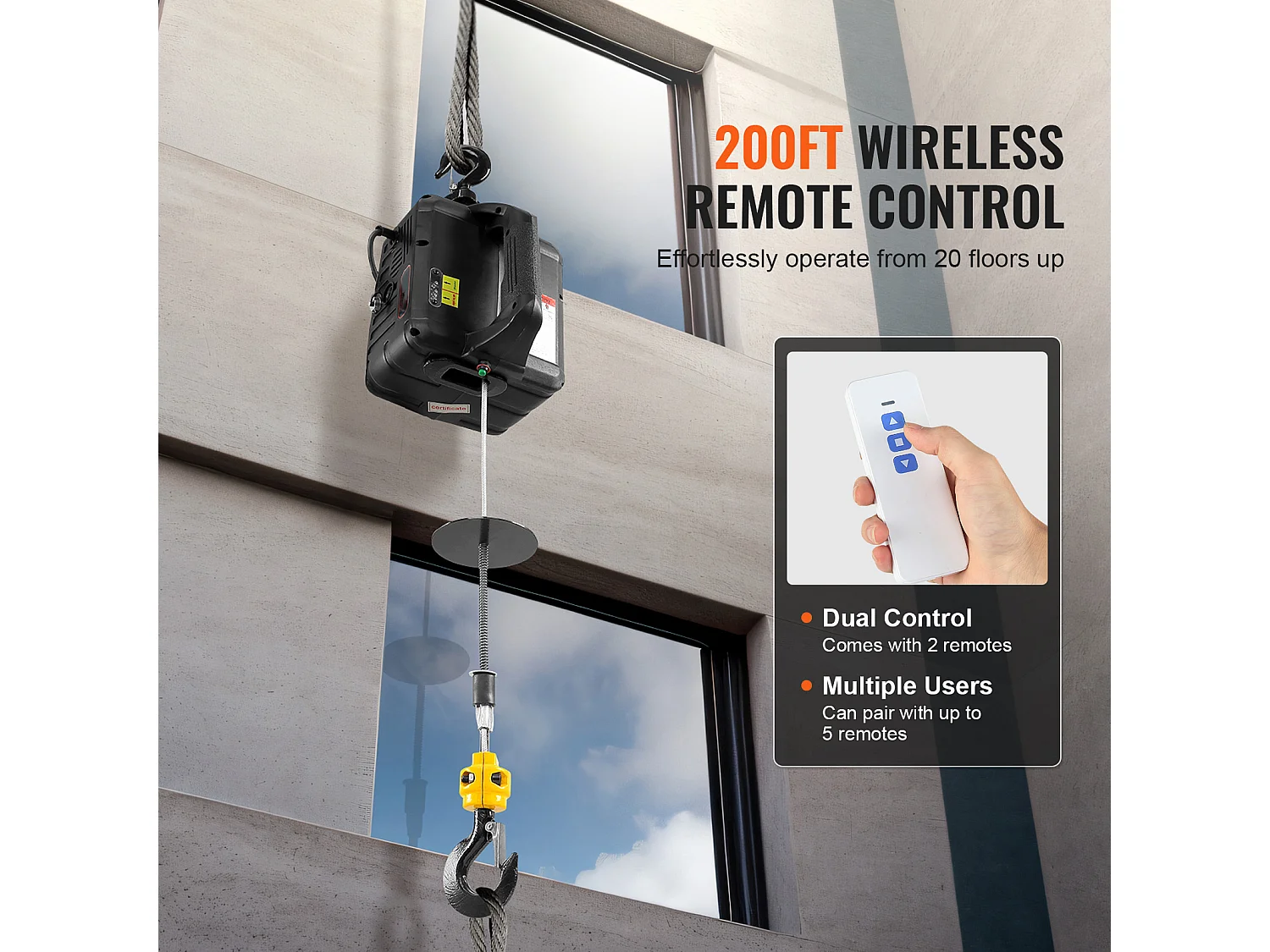 Treuil Électrique, SucceBuy Treuil Électrique Portatif 2 en 1, 1 100 lb avec Télécommande Sans Fil