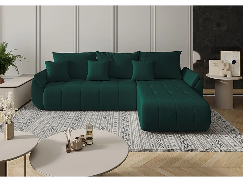 Ecksofa mit Schlaffunktion - Stauraum - Samtbezug - rechts - Grün - ROMULDI