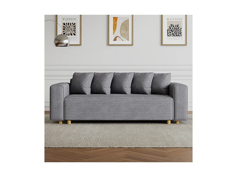 Schlafsofa mit 3 Plätzen aus grauem Cordstoff - Zeitgemäßer Stil, Bequem und Praktisch