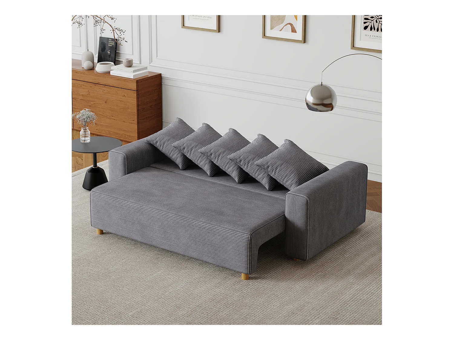 Canapé convertible 3 places en velours côtelé gris KOLDING