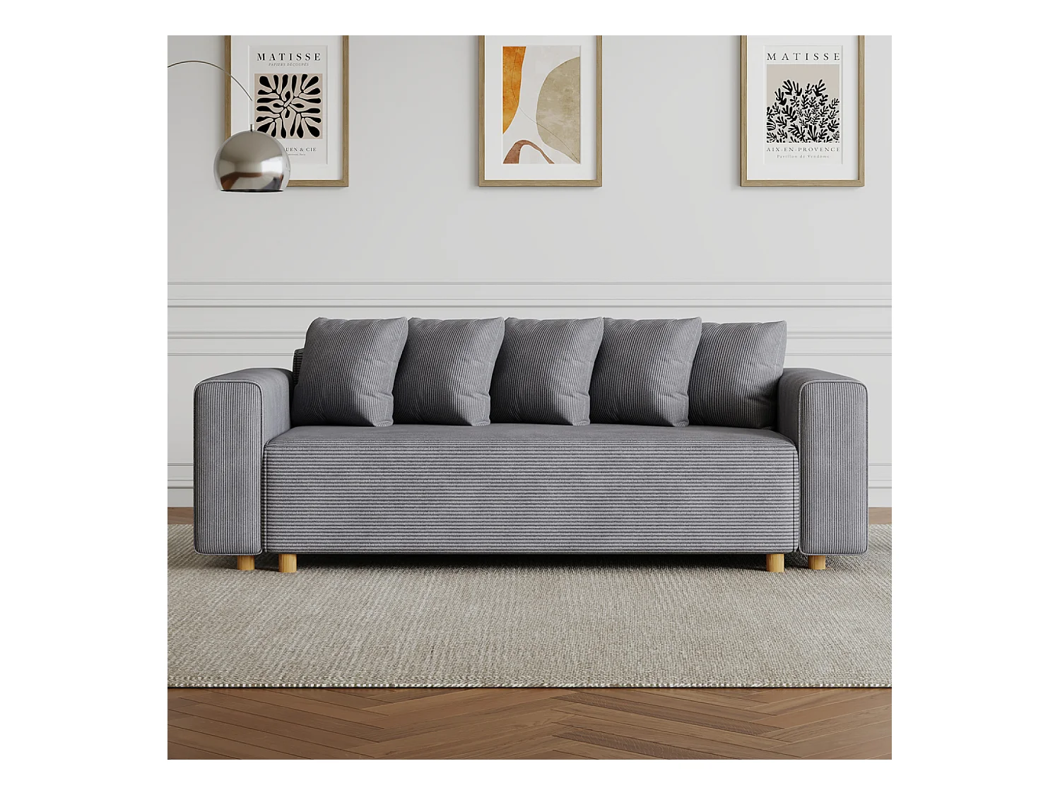 Schlafsofa mit 3 Plätzen aus grauem Cordstoff - Zeitgemäßer Stil, Bequem und Praktisch