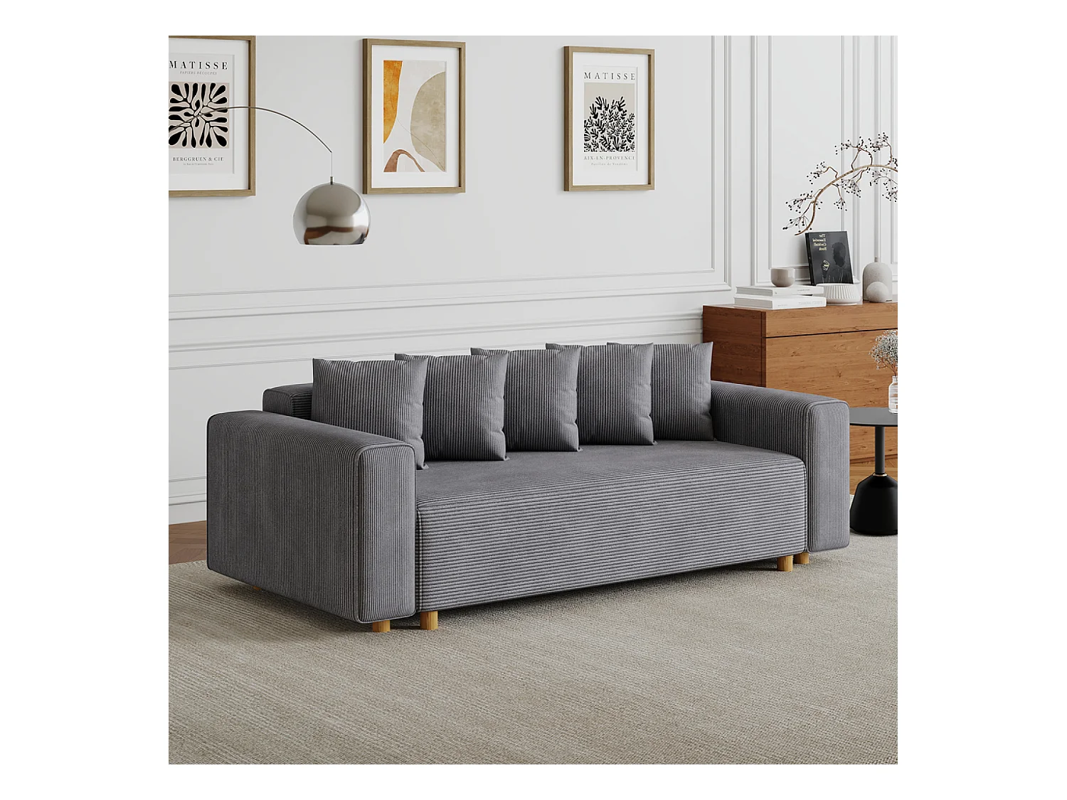 Schlafsofa mit 3 Plätzen aus grauem Cordstoff - Zeitgemäßer Stil, Bequem und Praktisch
